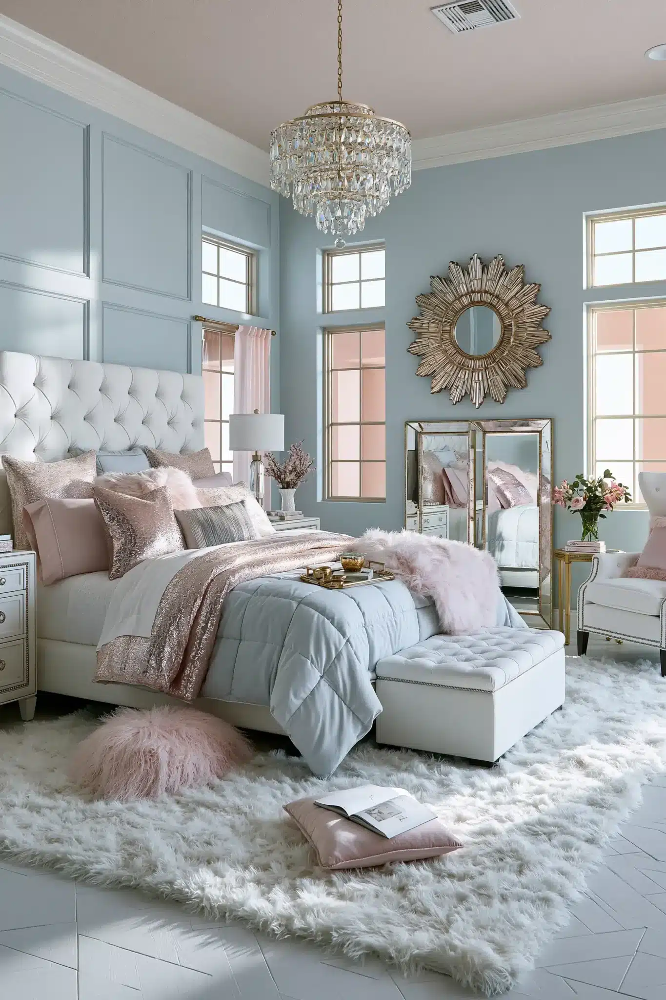 light blue and pink bedroom
