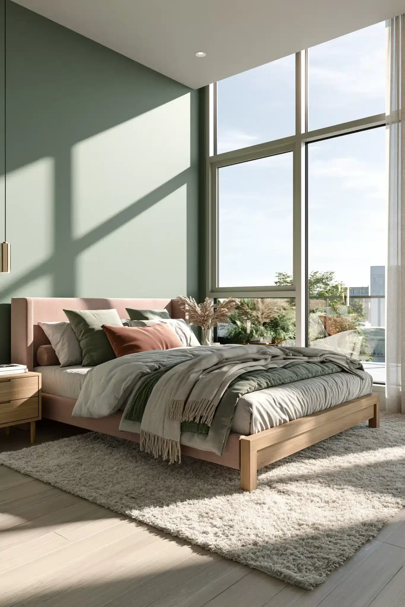 sage green and blush bedroom