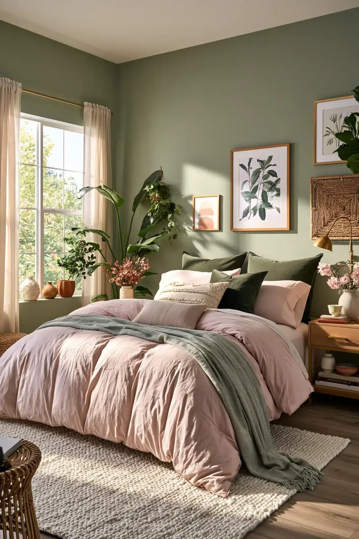 sage green and blush bedroom