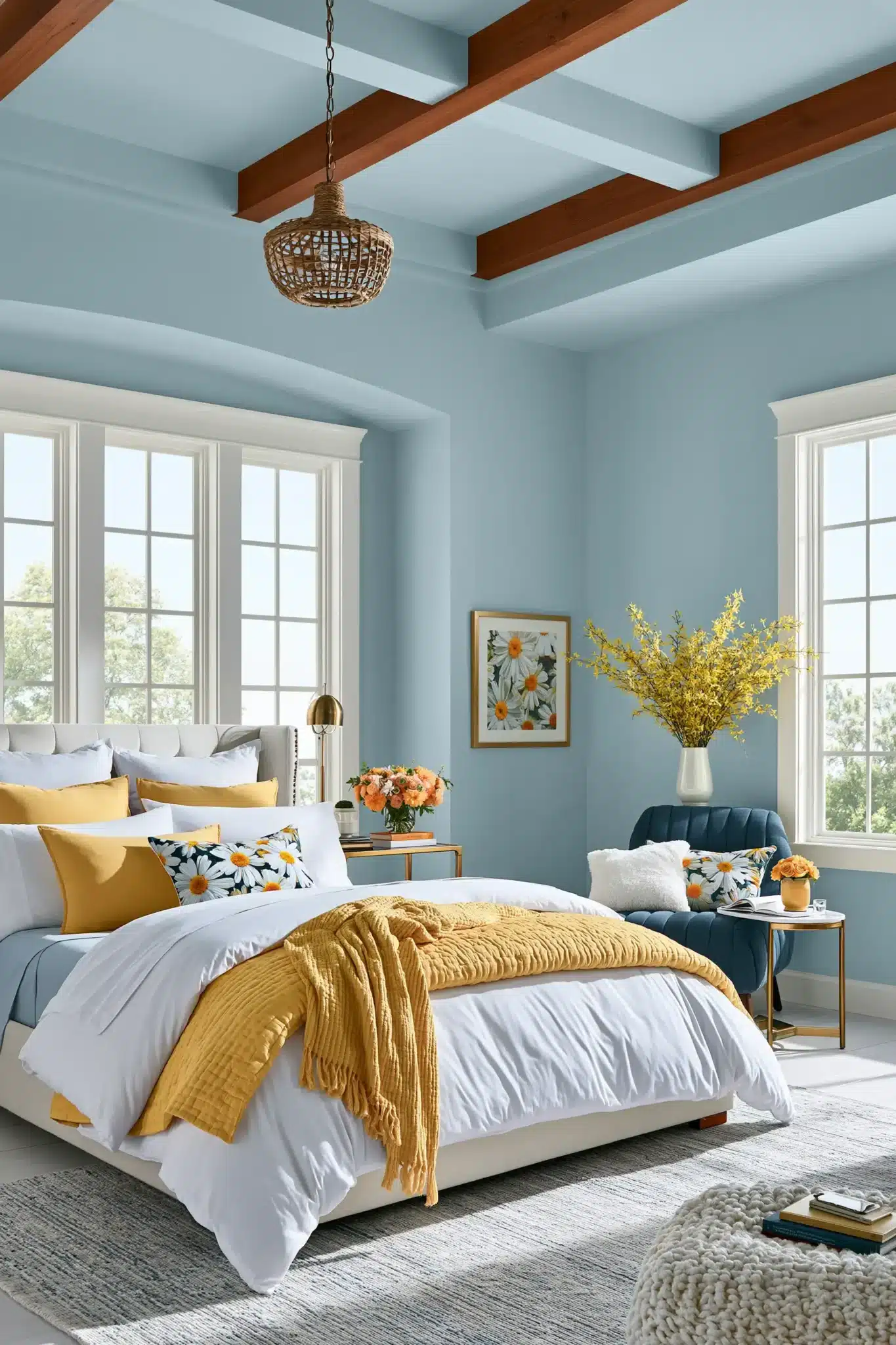 light blue and yellow bedroom