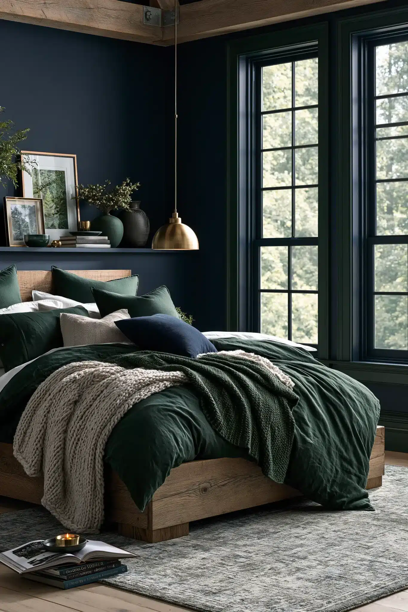 navy blue and green bedroom