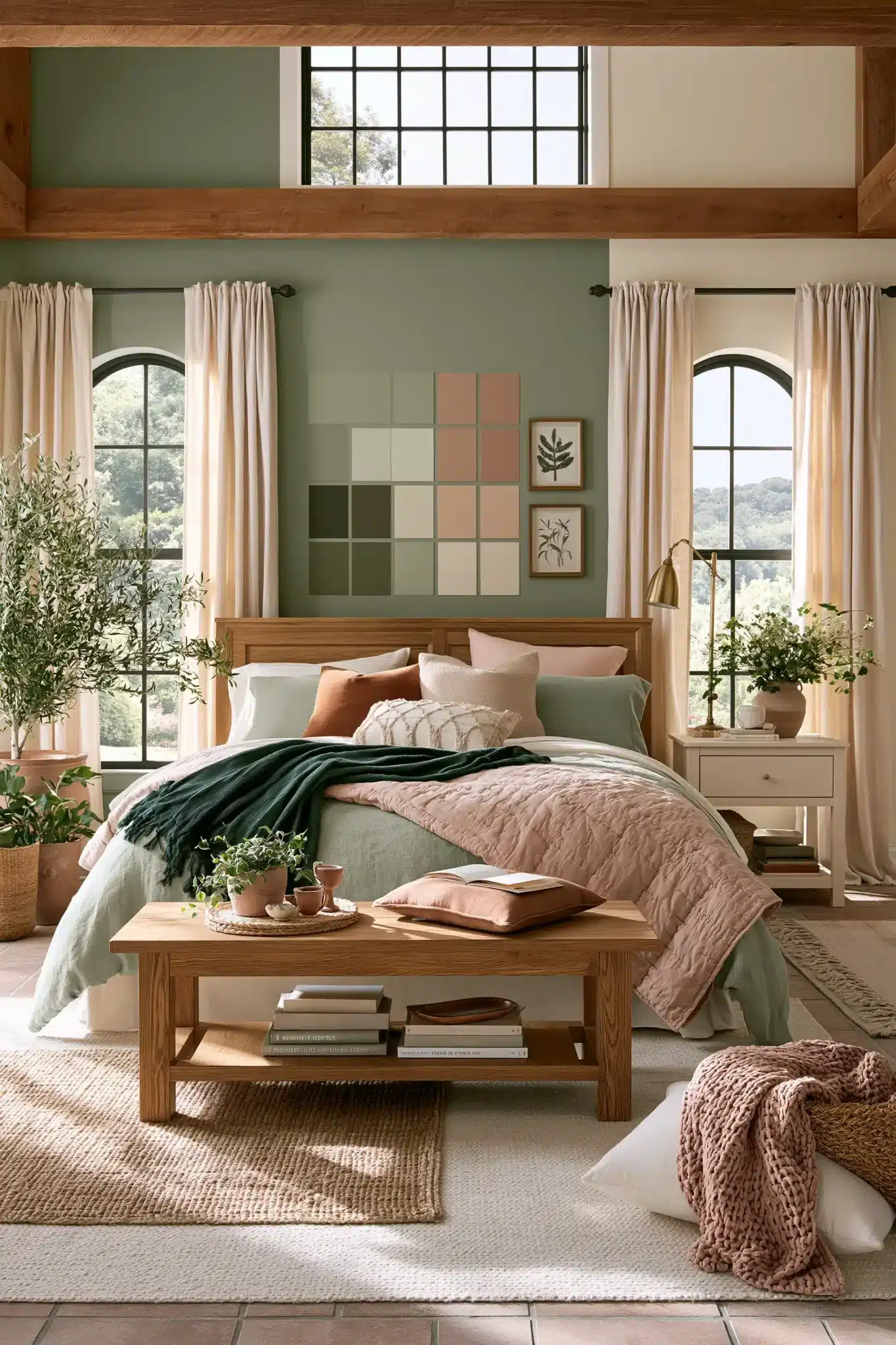sage green and blush bedroom