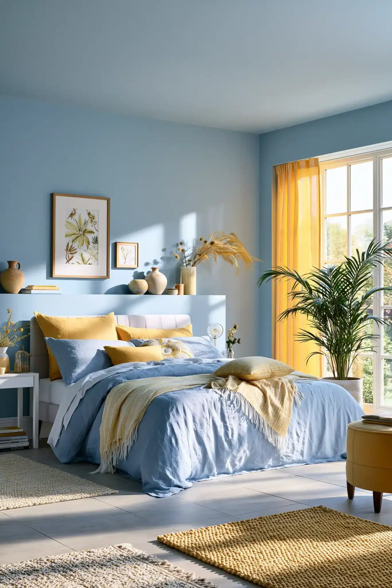 light blue and yellow bedroom
