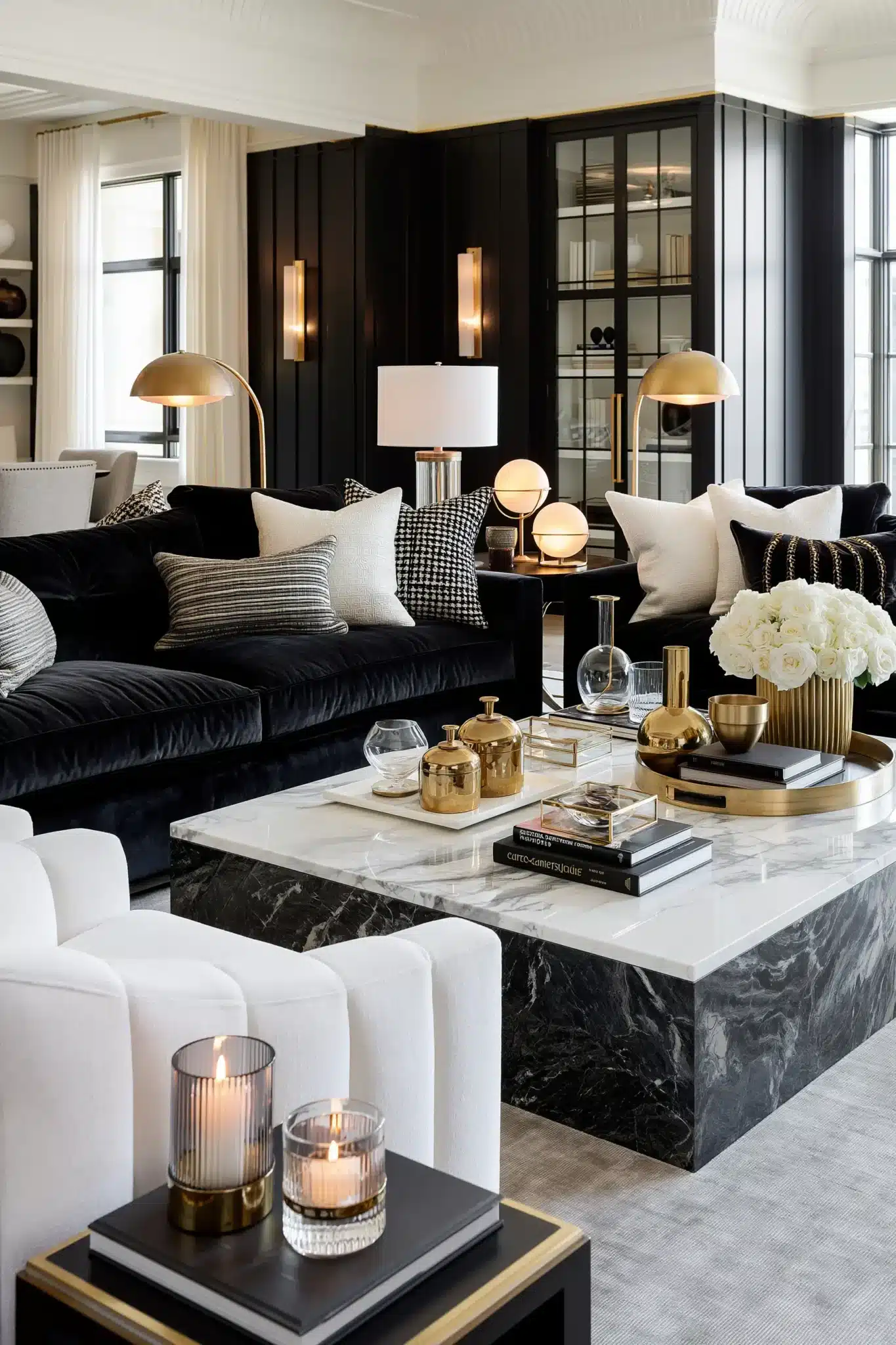 black and white living room decor