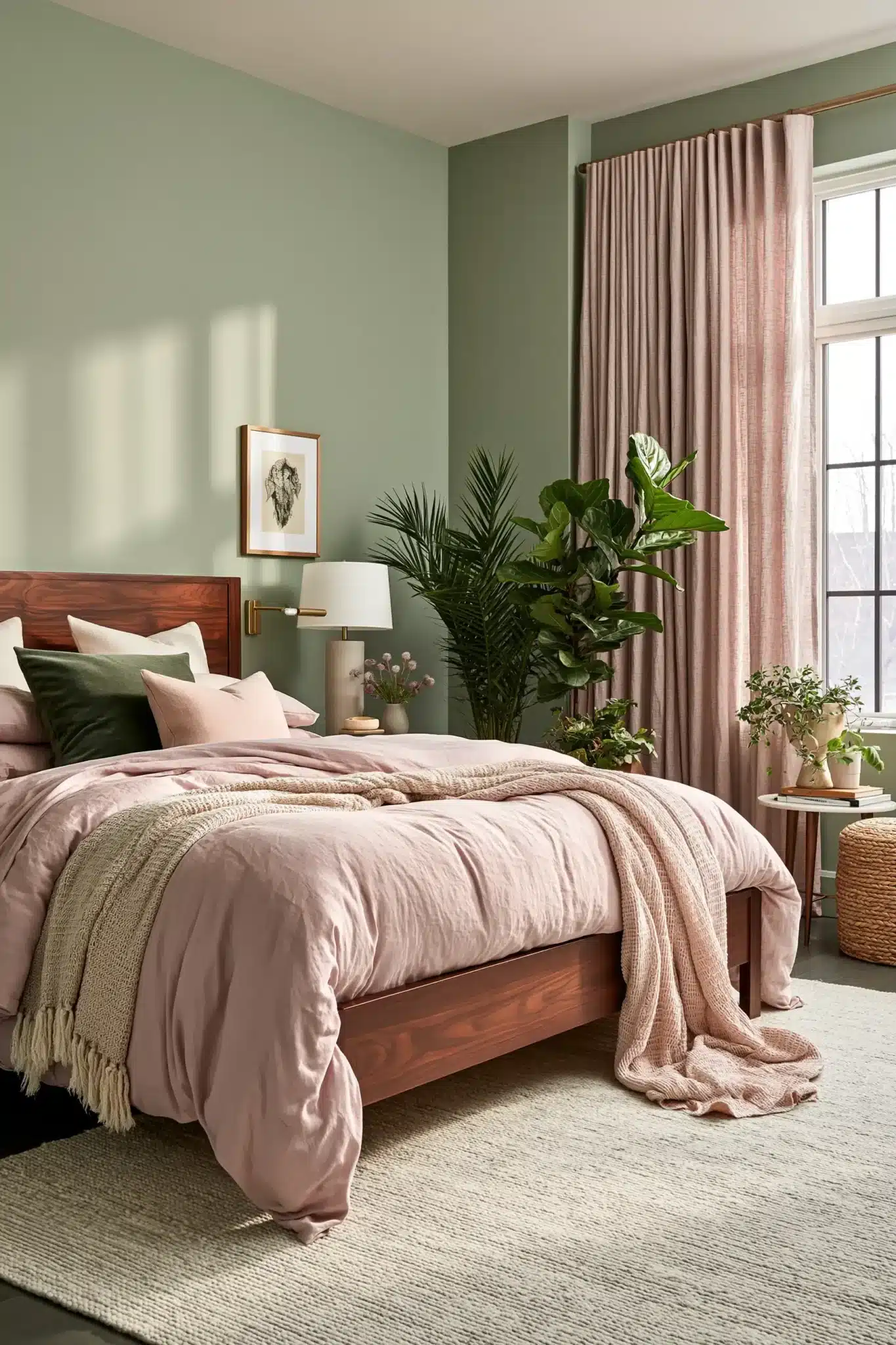 sage green and blush bedroom