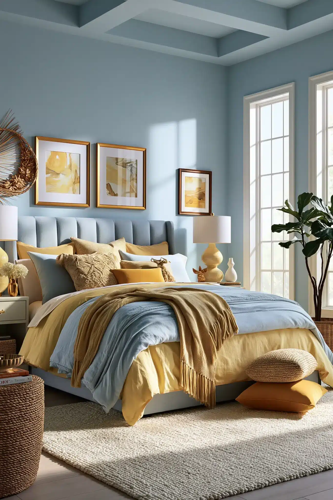 light blue and yellow bedroom