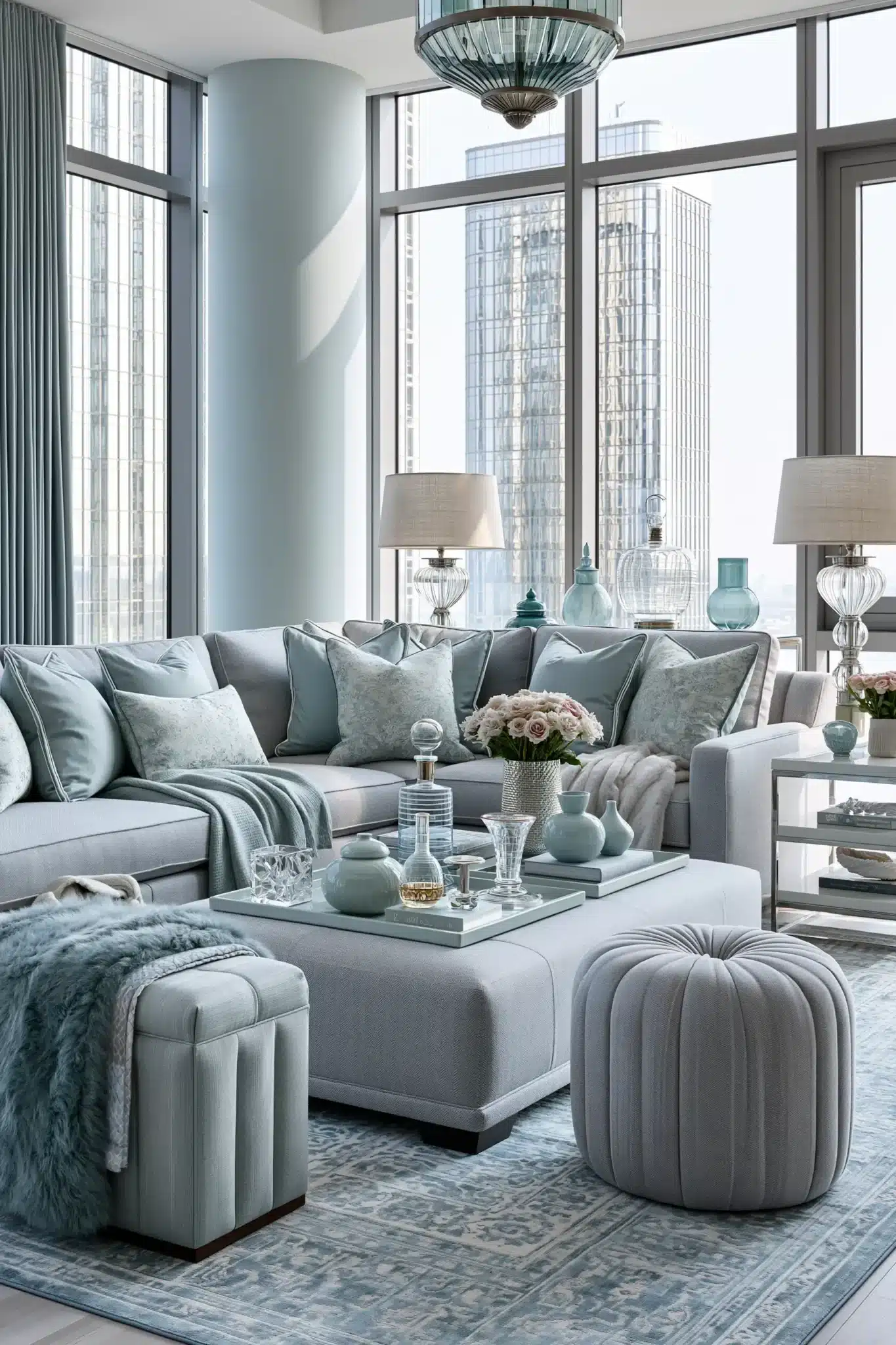 light blue and grey living room