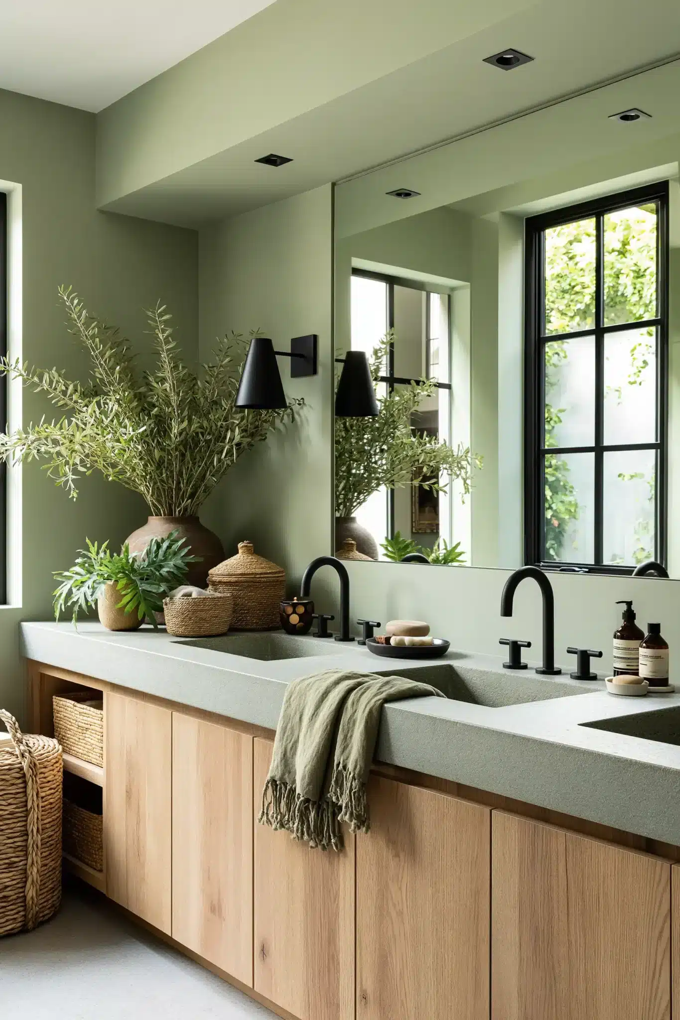 sage green and black bathroom
