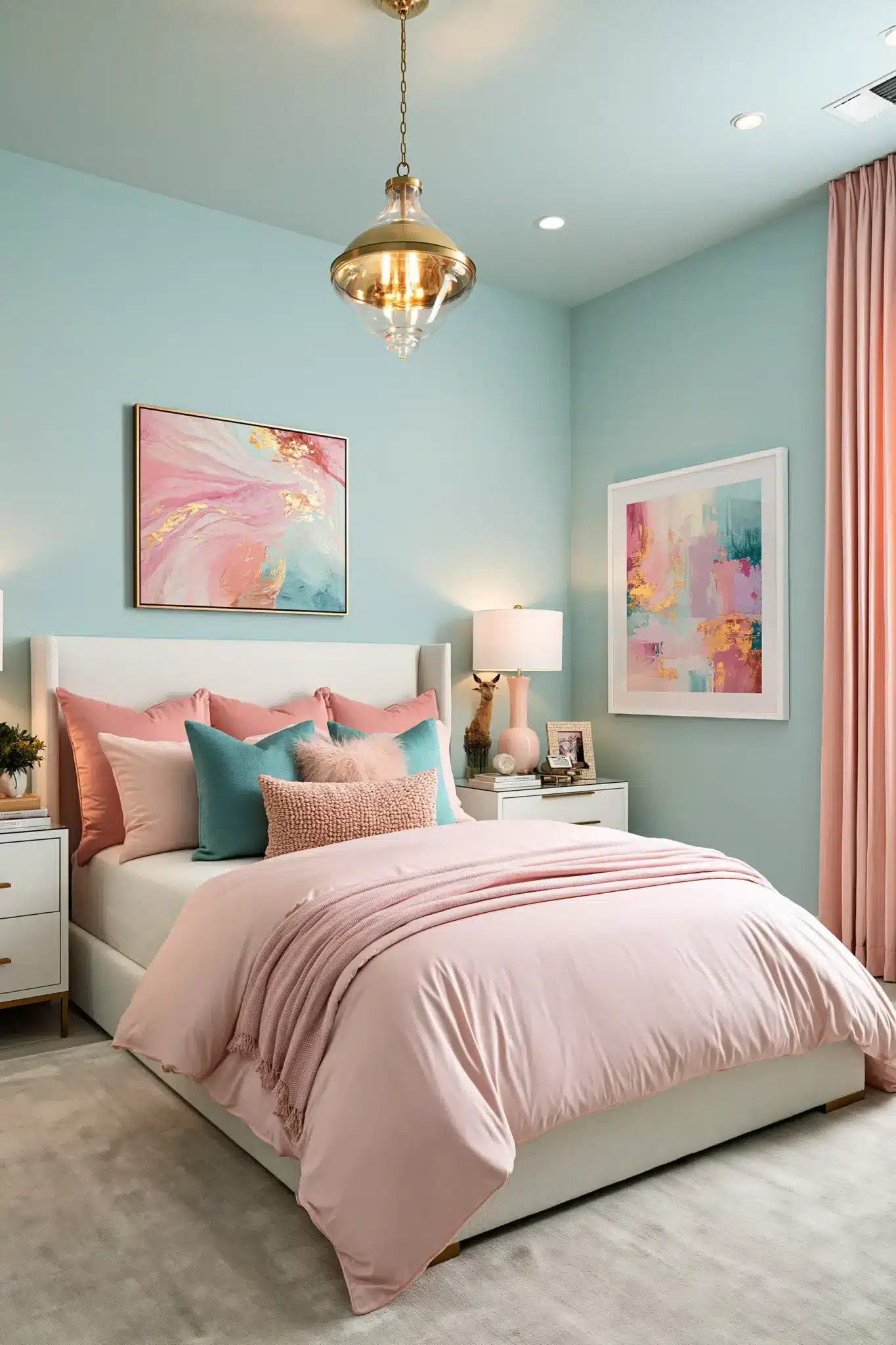 light blue and pink bedroom