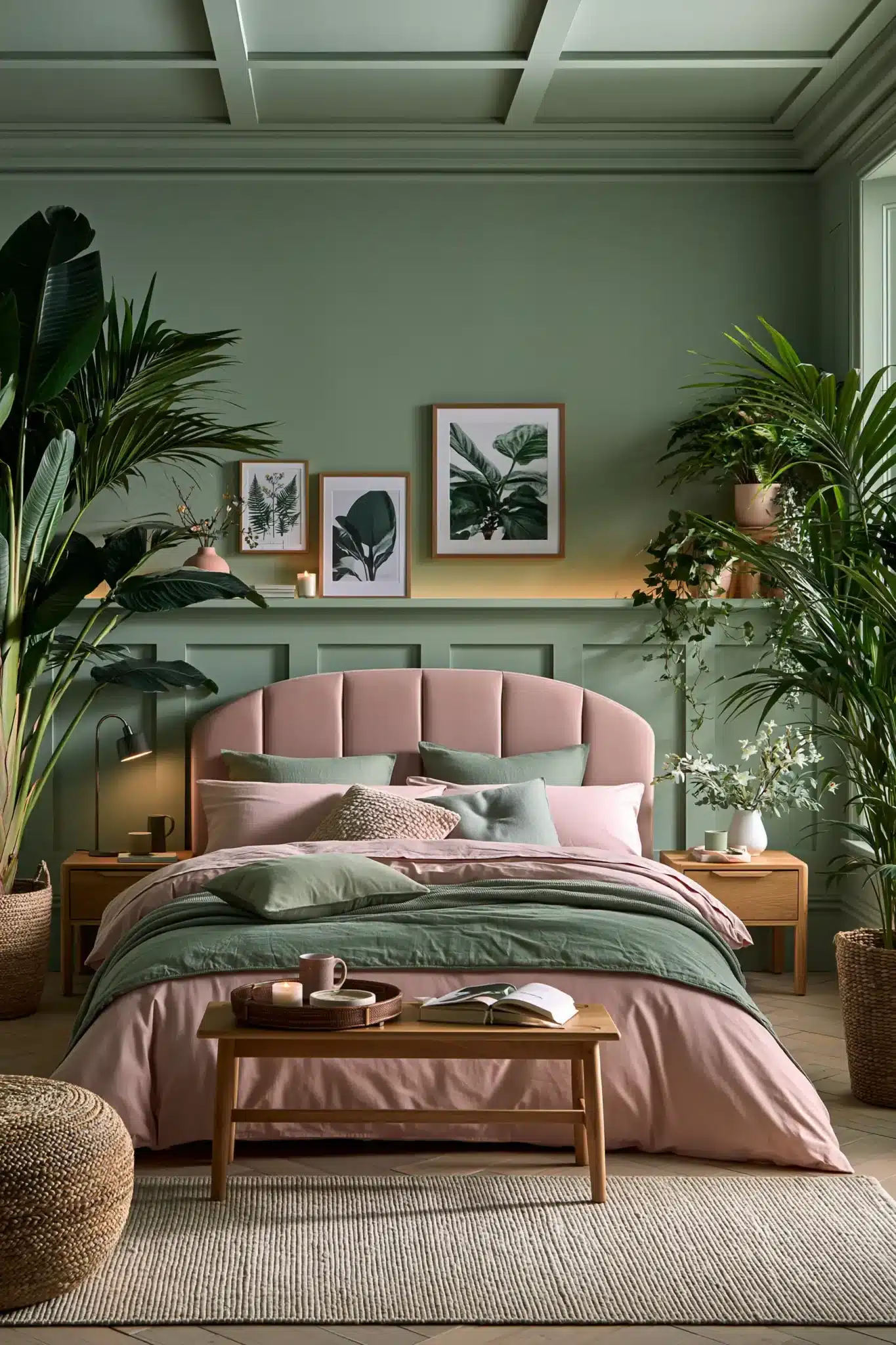 sage green and blush bedroom