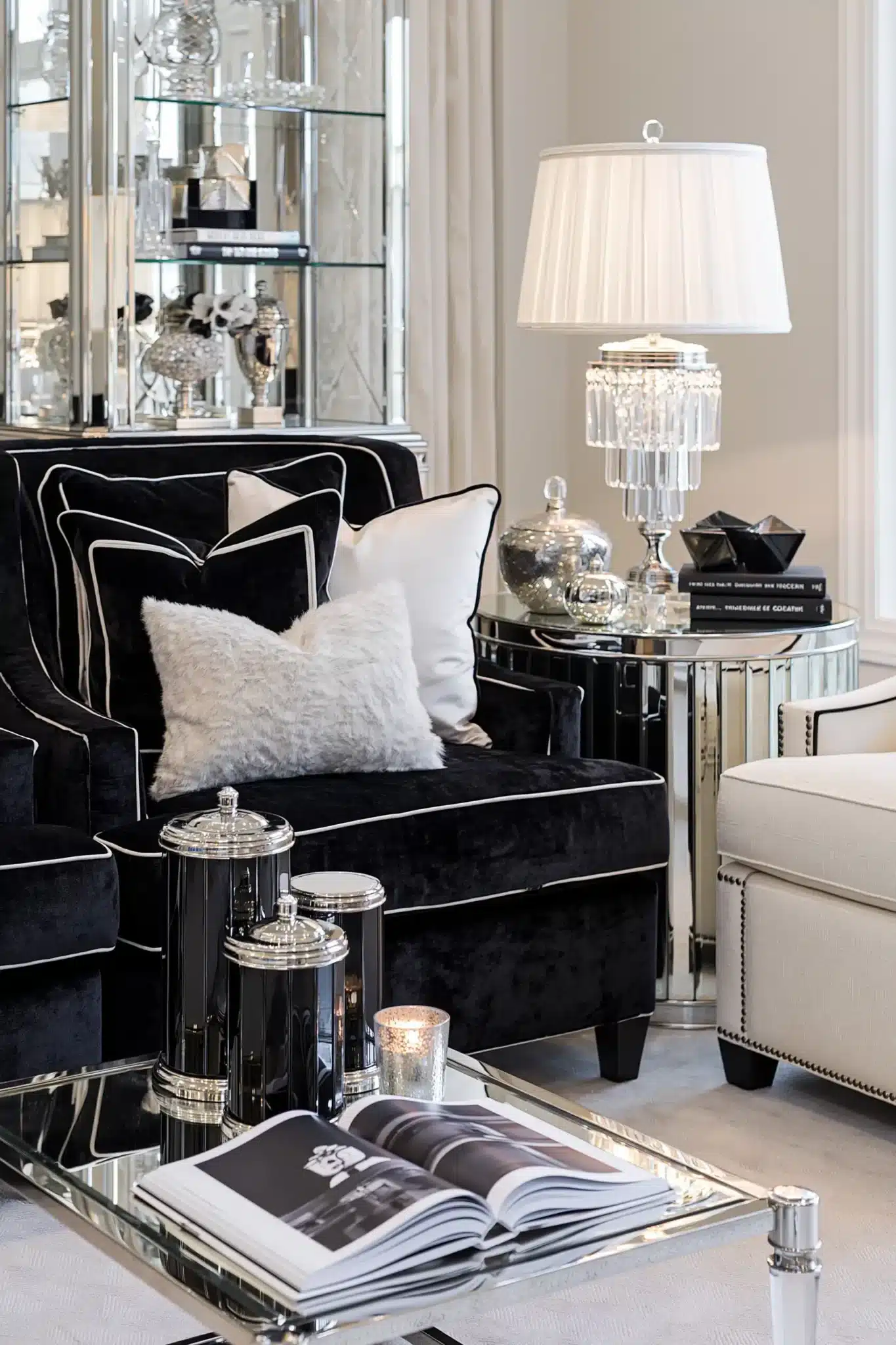 black and white living room decor