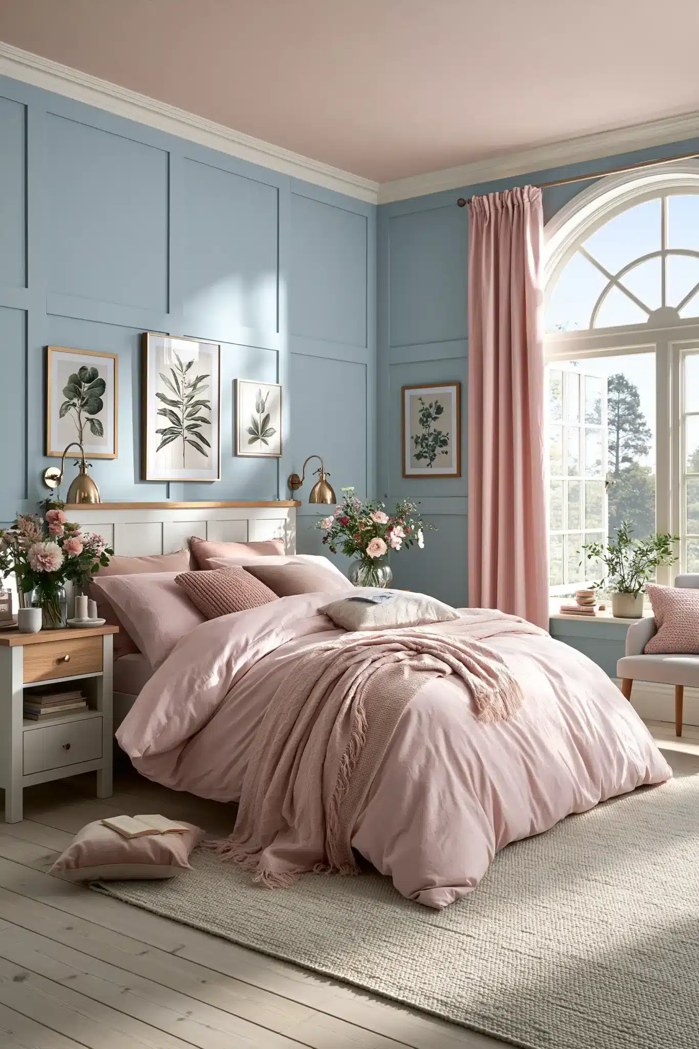 light blue and pink bedroom
