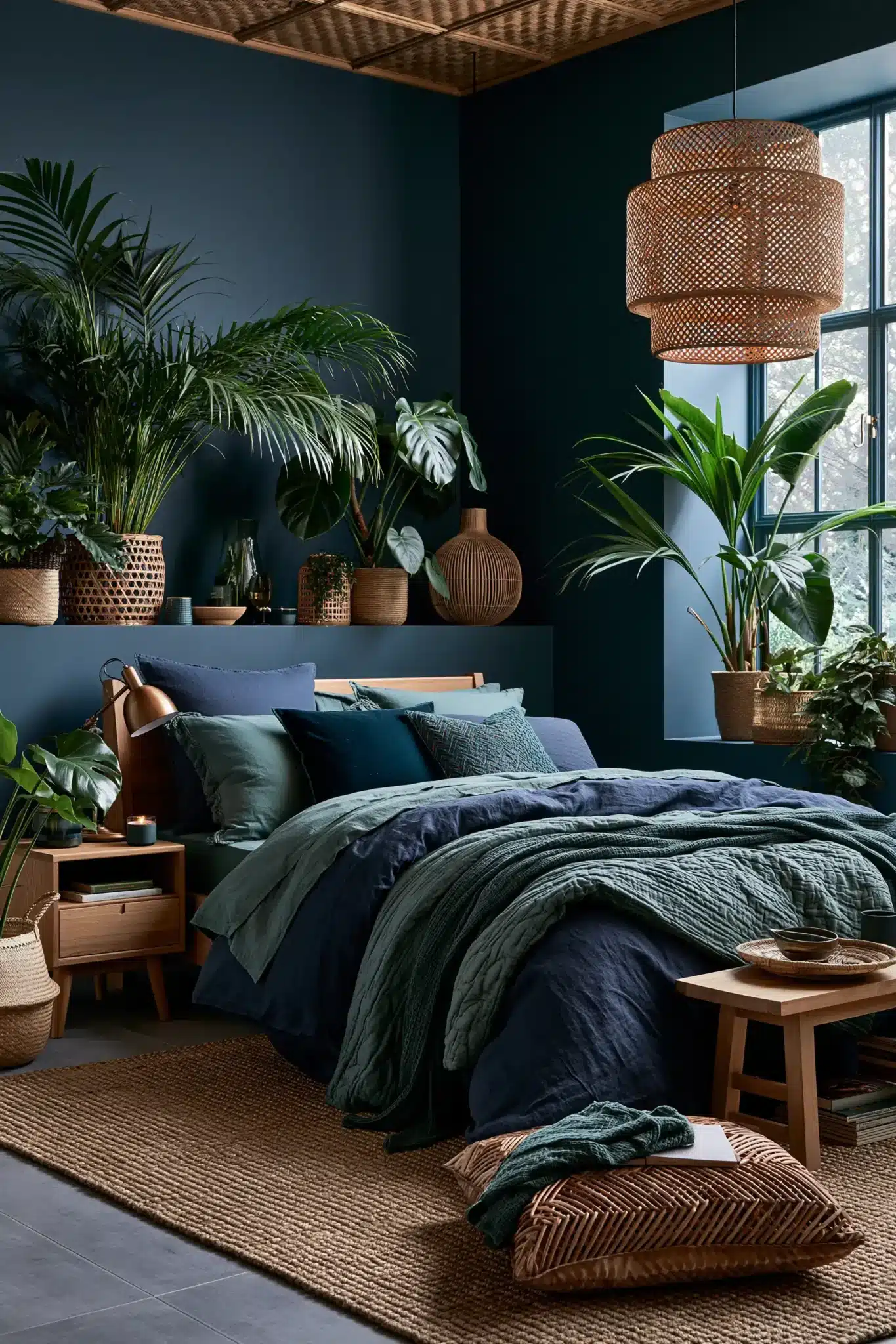 navy blue and green bedroom