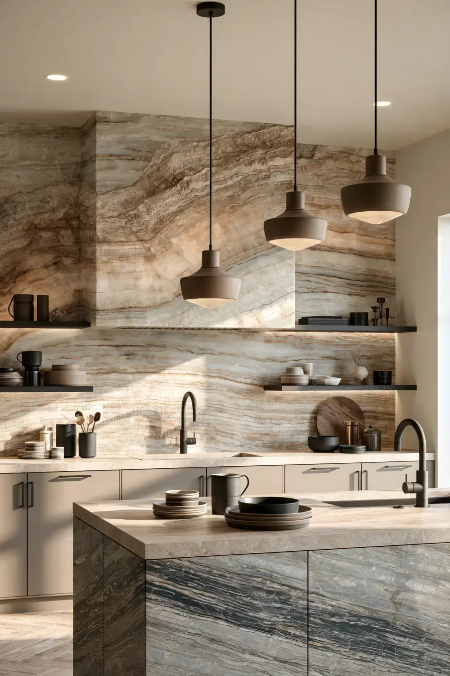 natural stone backsplash kitchen