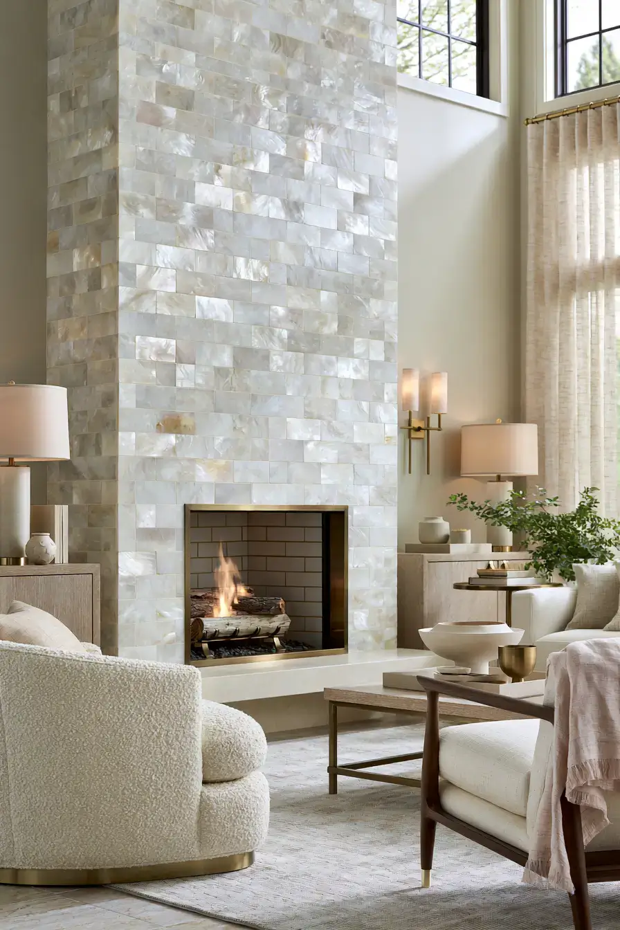 white stone fireplace
