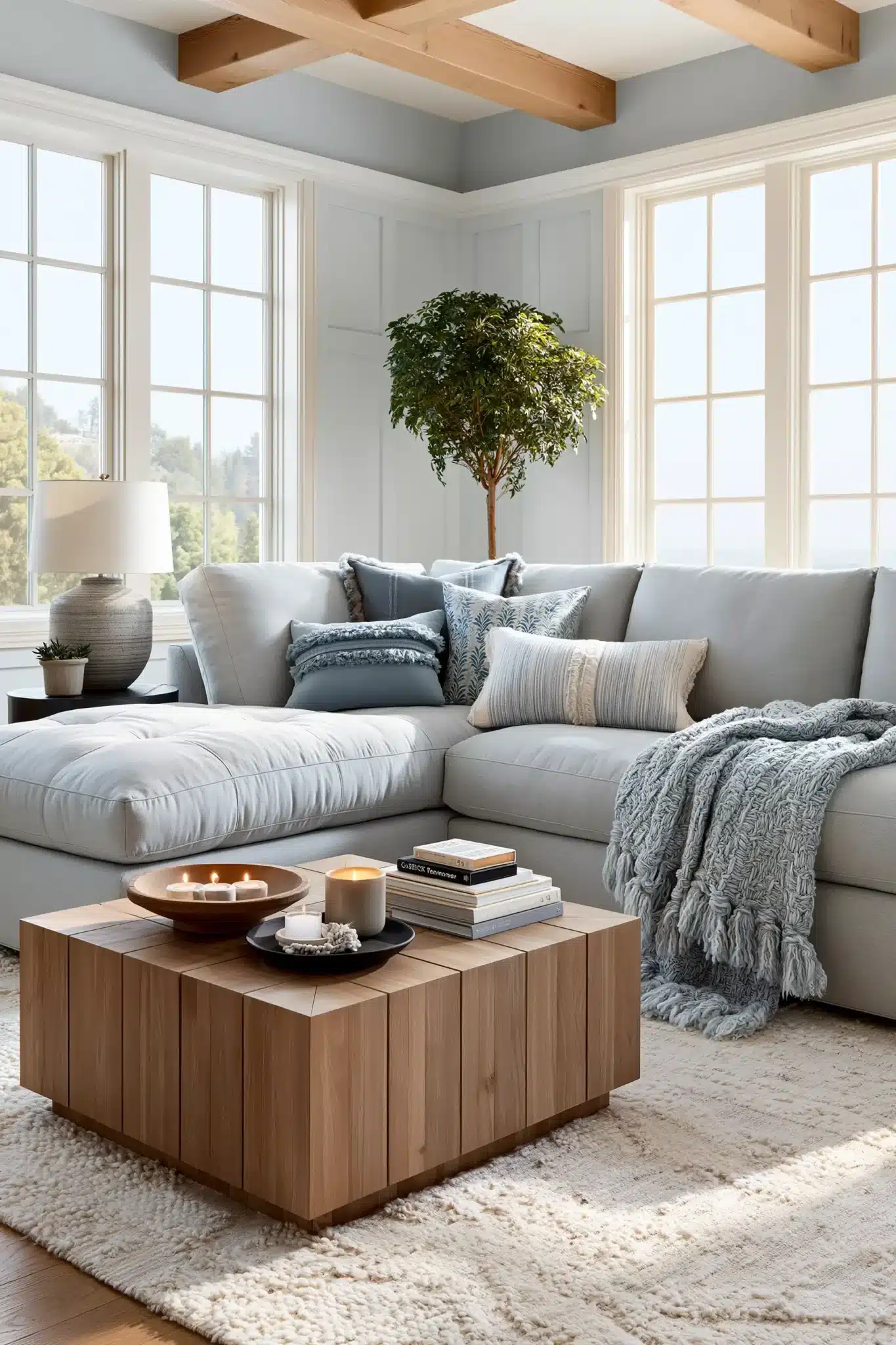 light blue and grey living room