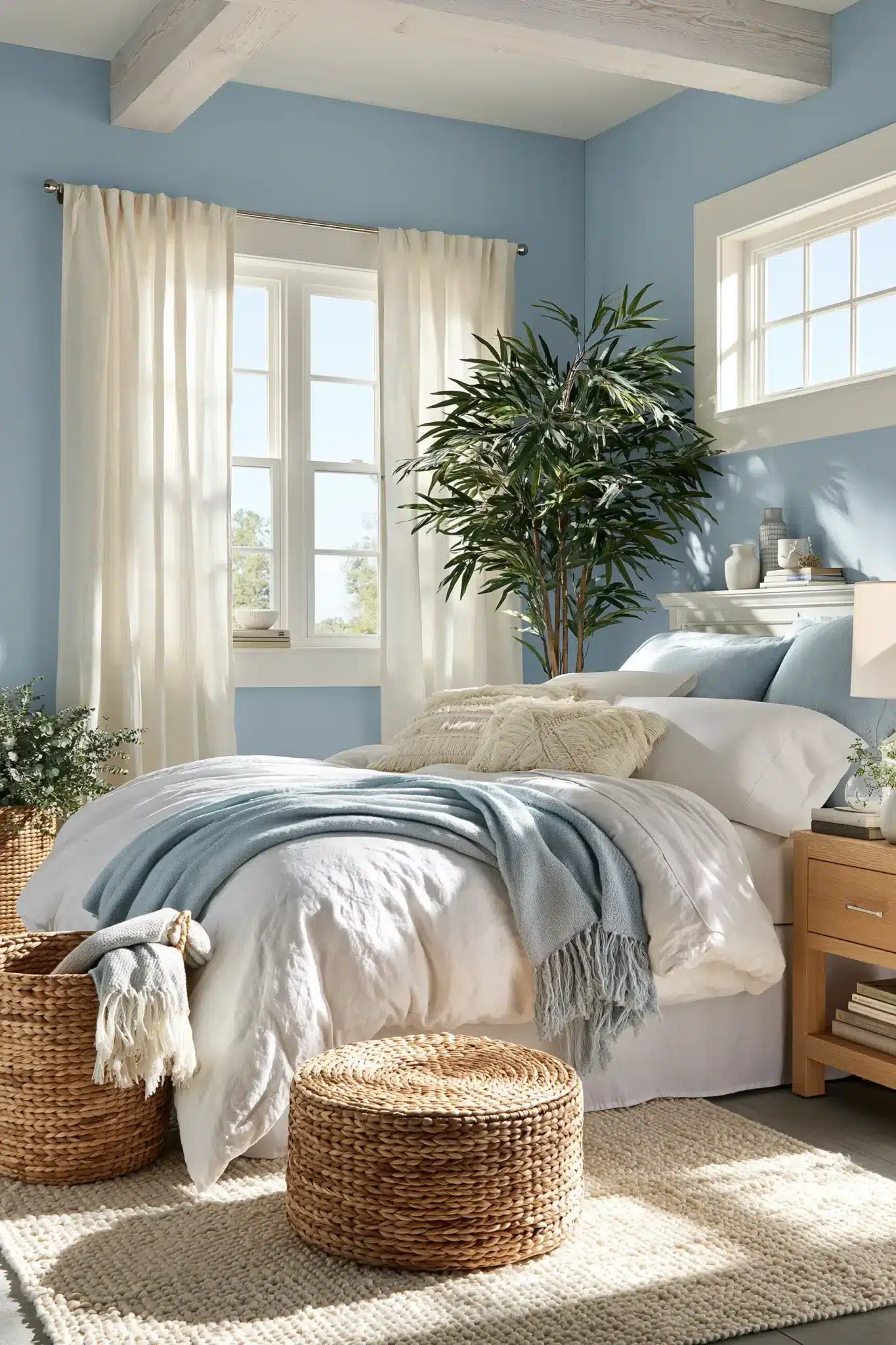 light blue and white bedroom