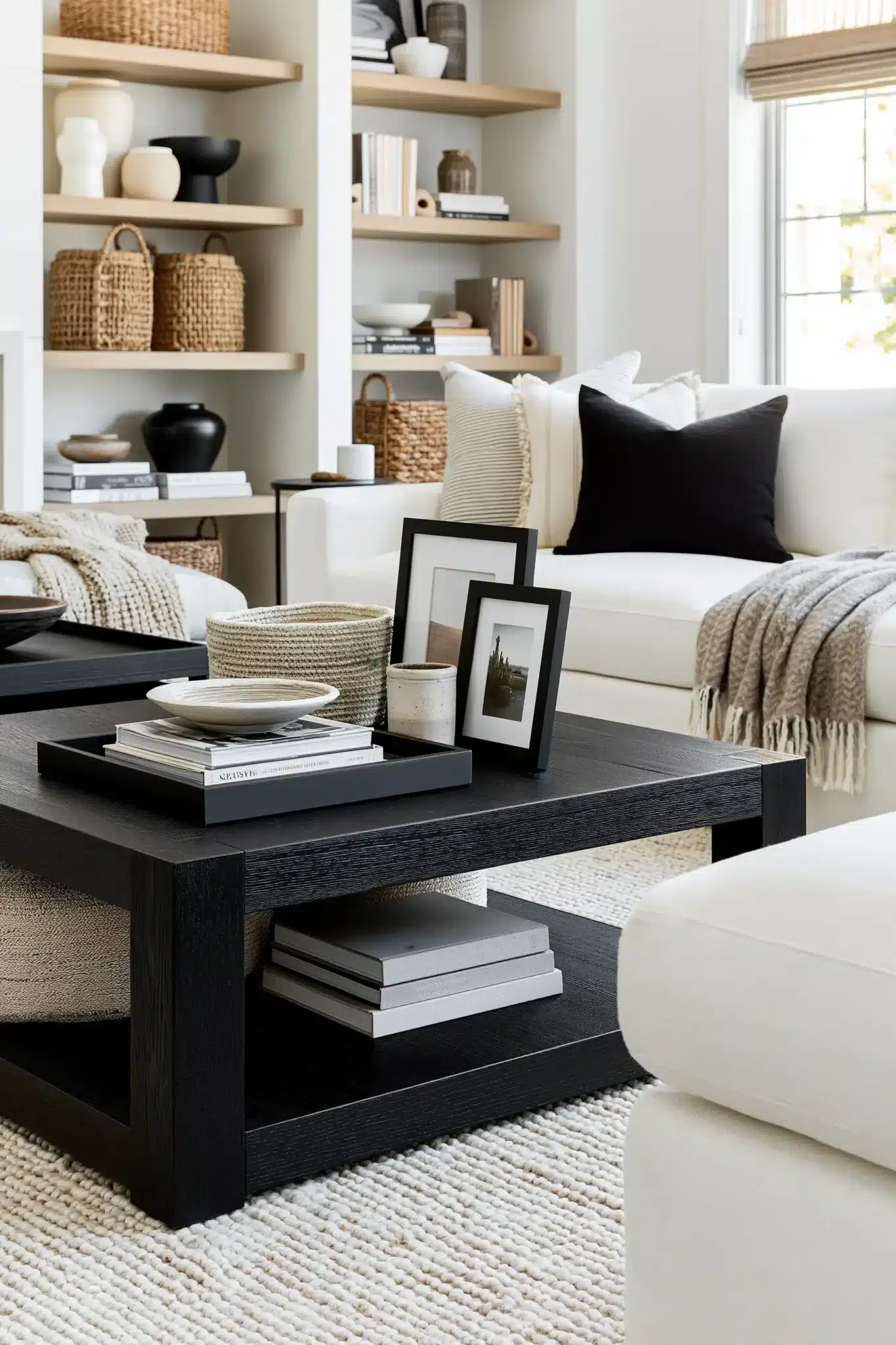black and white living room decor