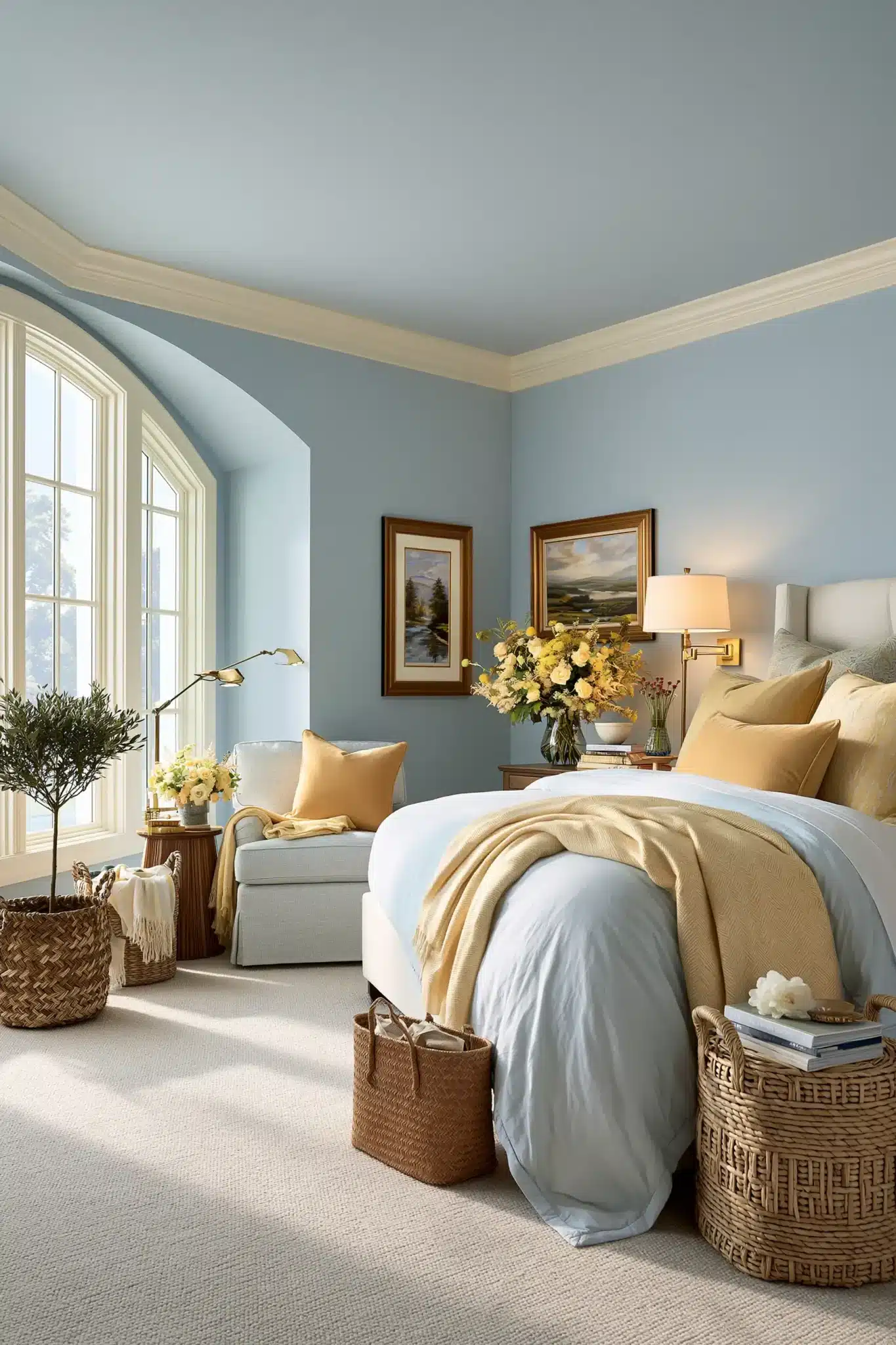 light blue and yellow bedroom