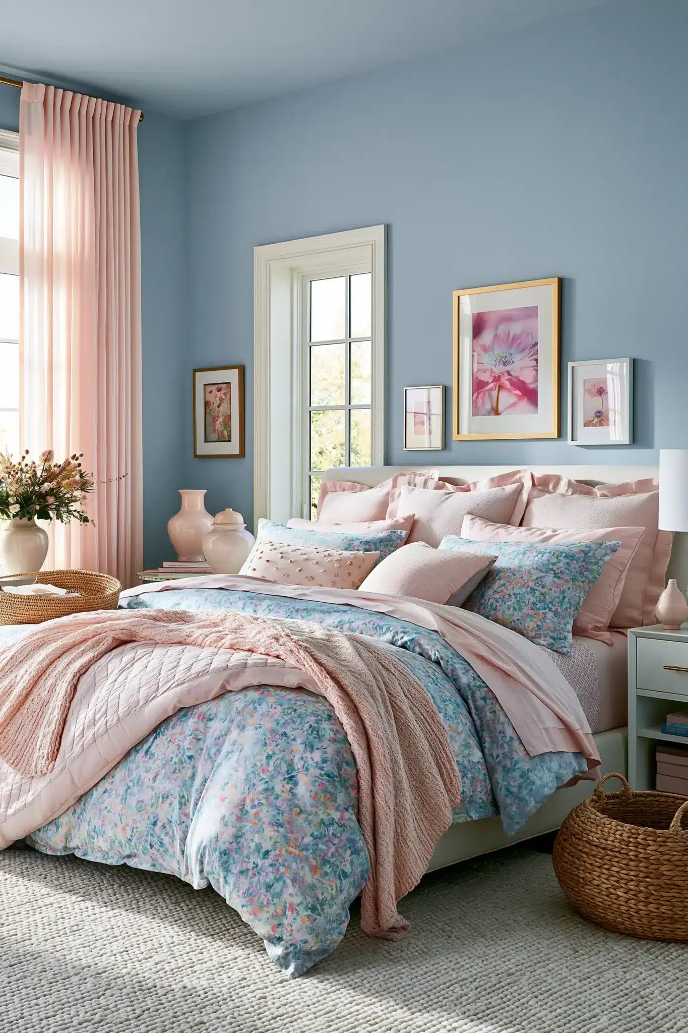 light blue and pink bedroom