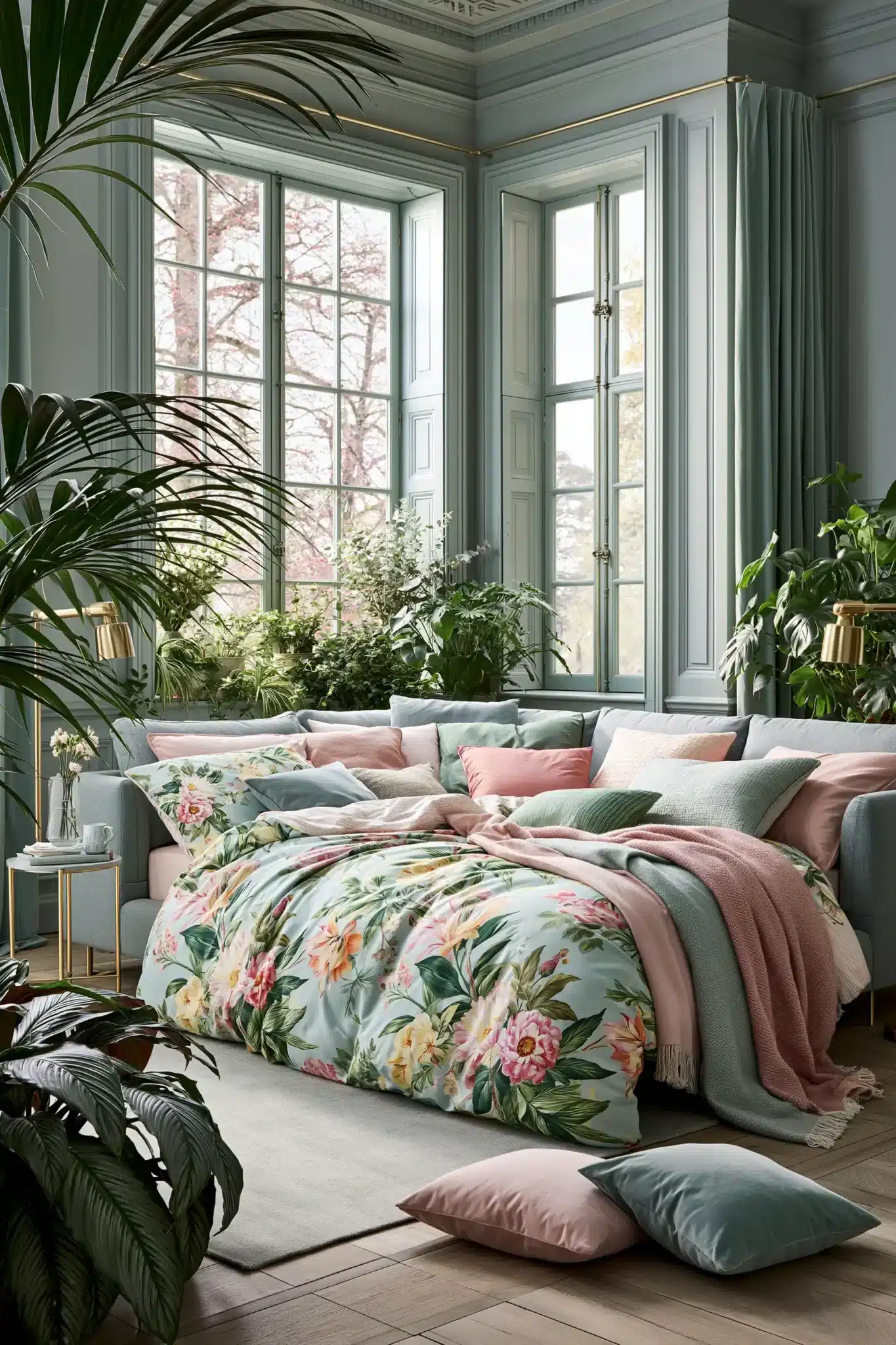 light blue and pink bedroom