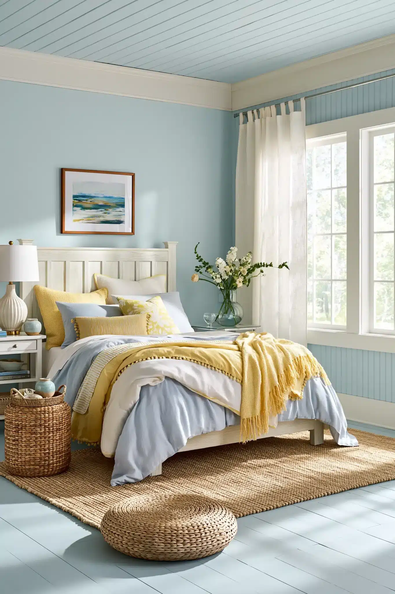 light blue and yellow bedroom