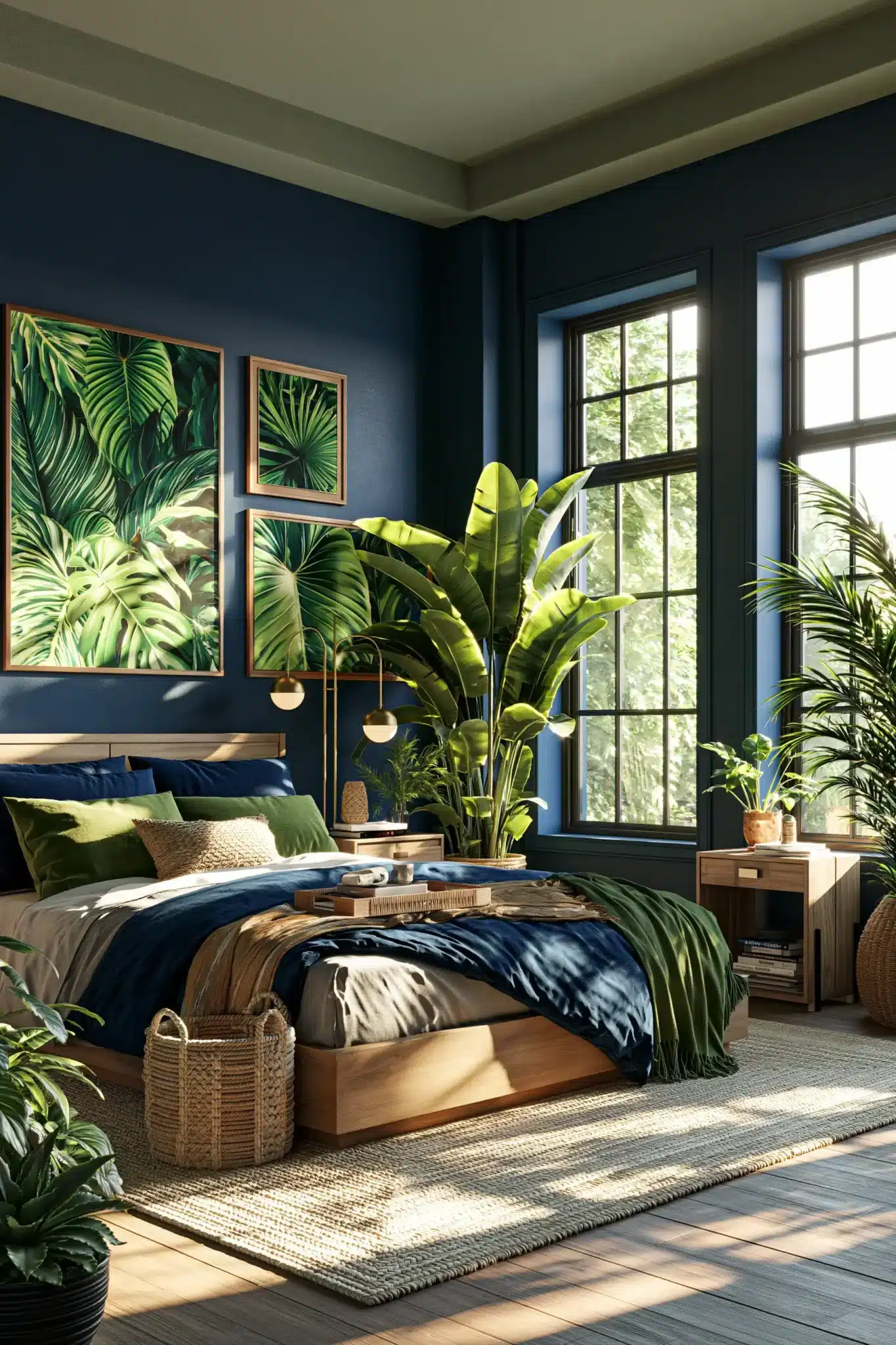 navy blue and green bedroom