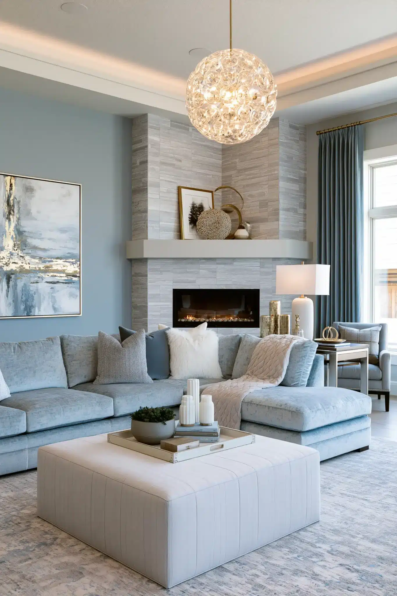 light blue and grey living room