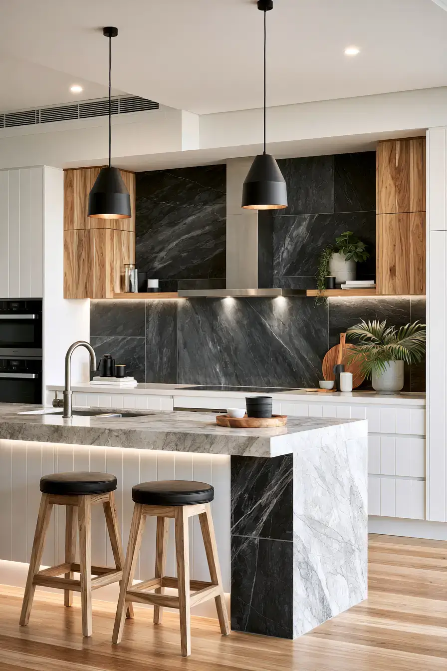 natural stone backsplash kitchen