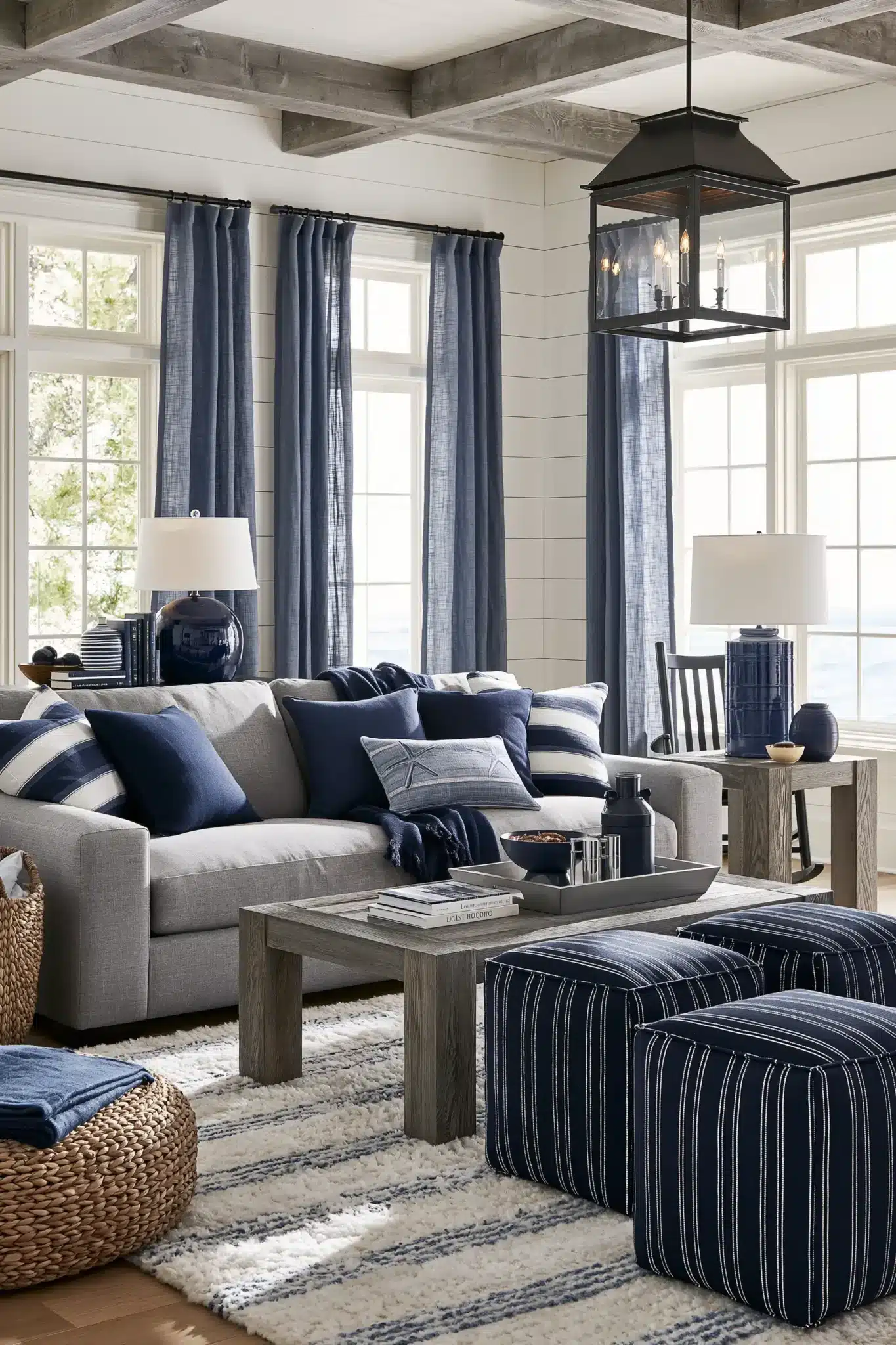 navy blue and grey living room
