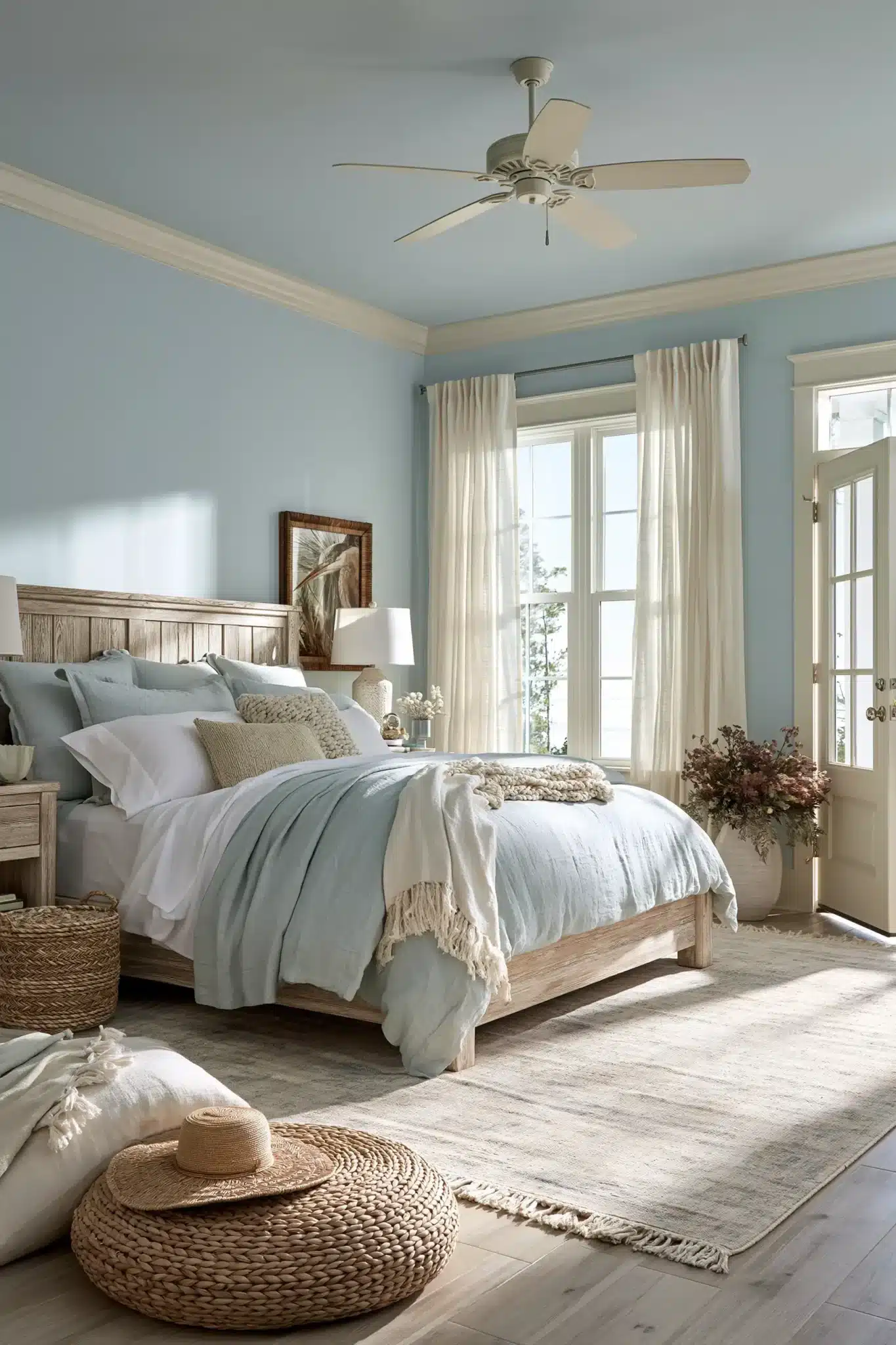light blue and white bedroom