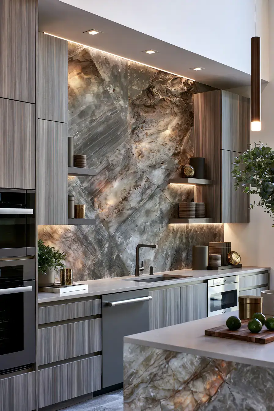 natural stone backsplash kitchen