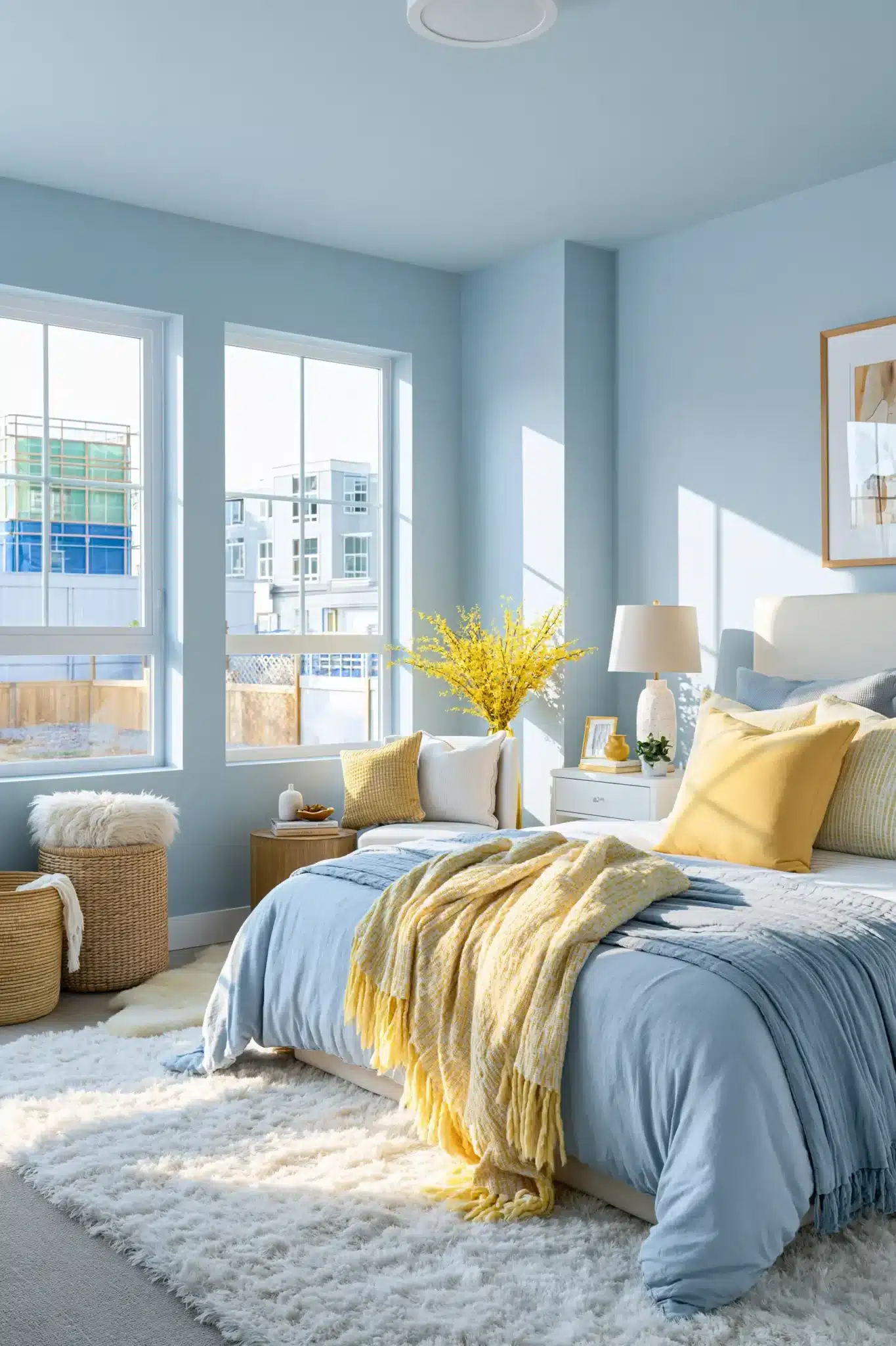 light blue and yellow bedroom