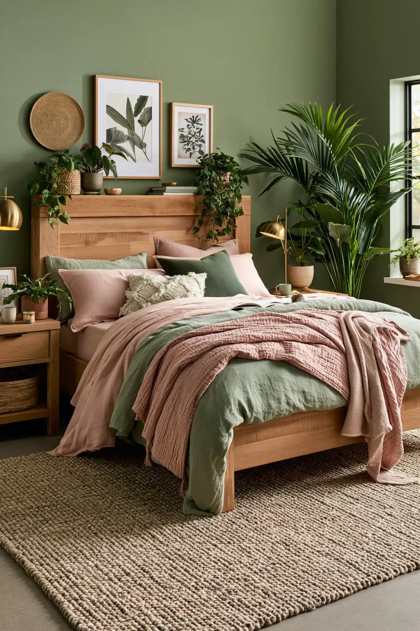 sage green and blush bedroom