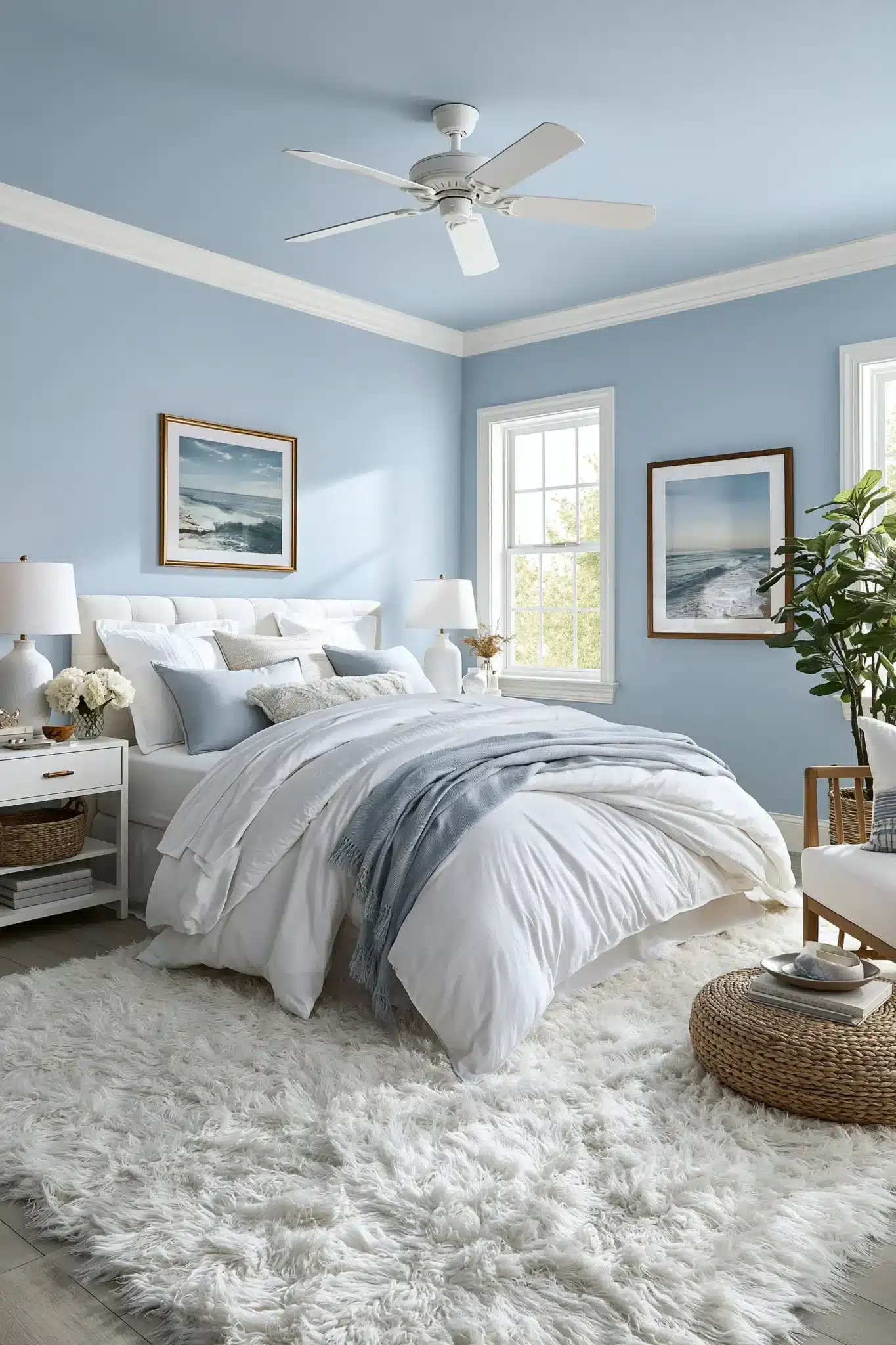 light blue and white bedroom