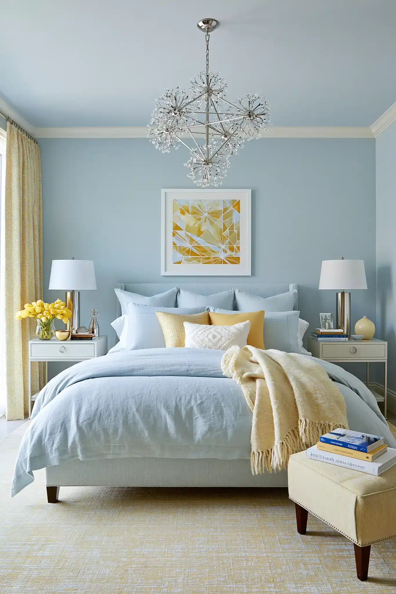 light blue and yellow bedroom