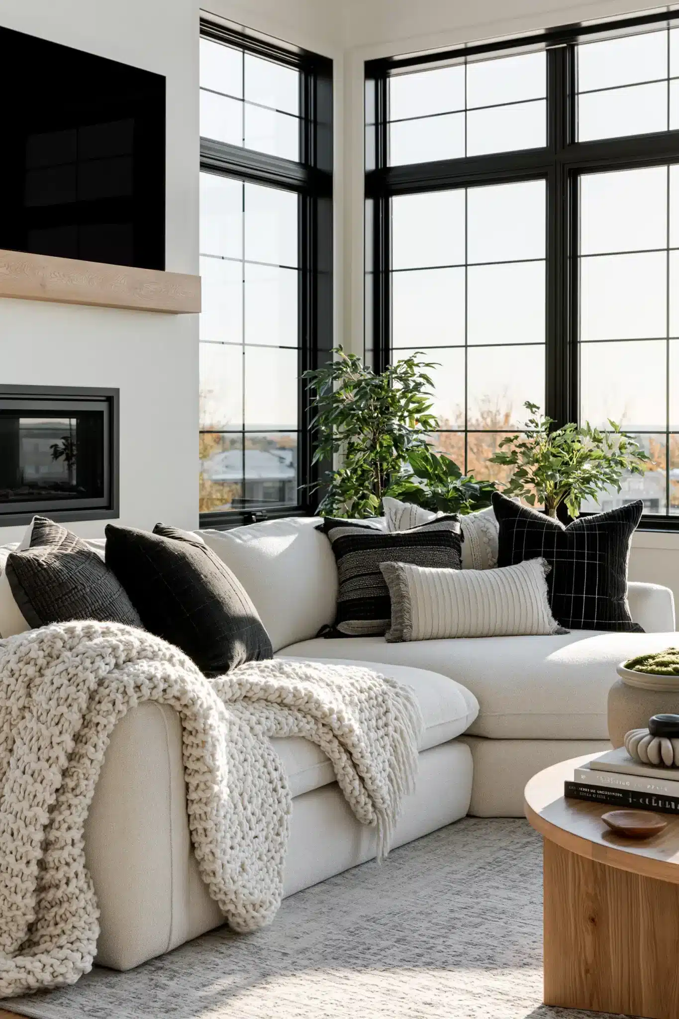 black and white living room decor