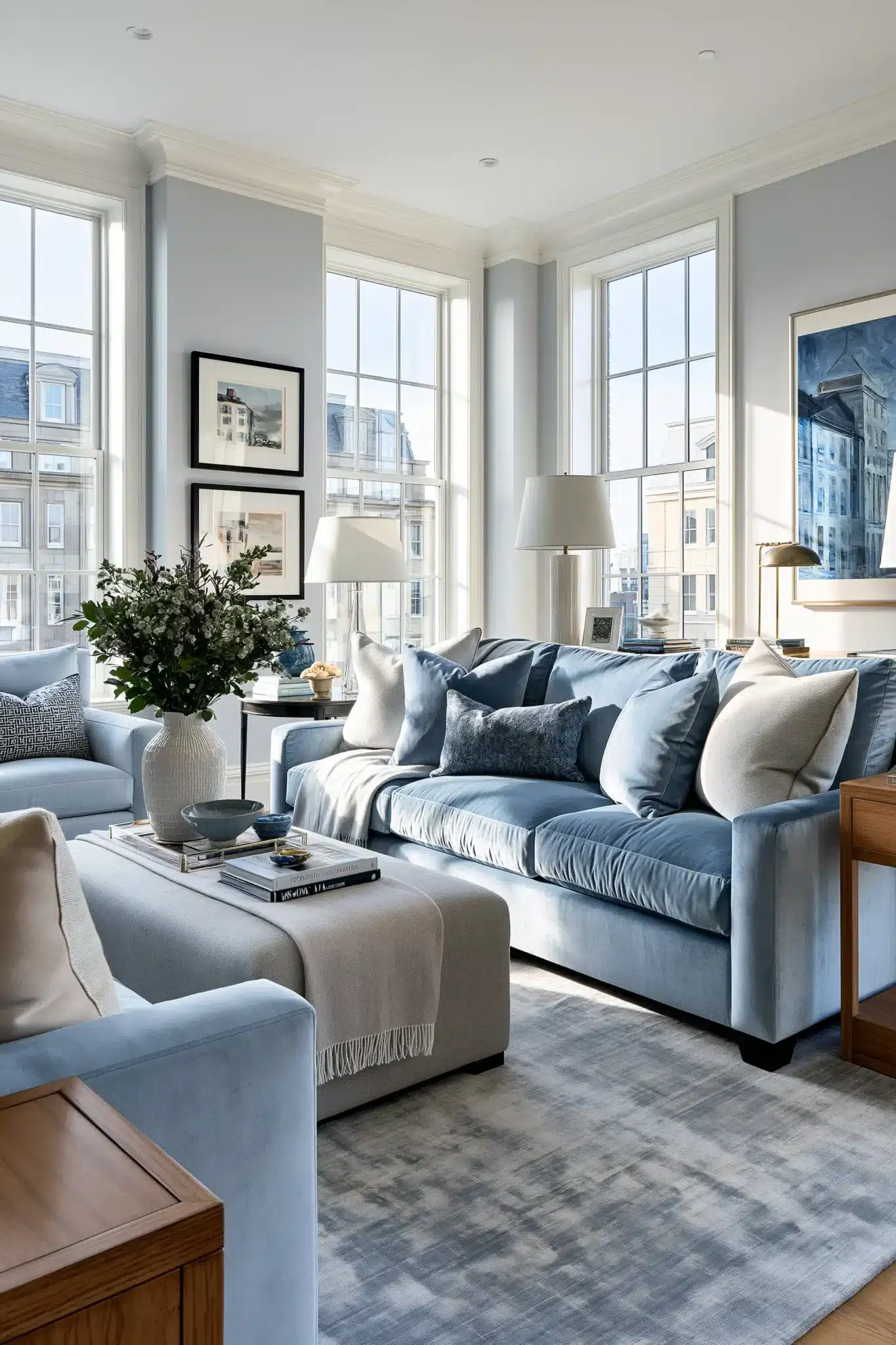 light blue and grey living room