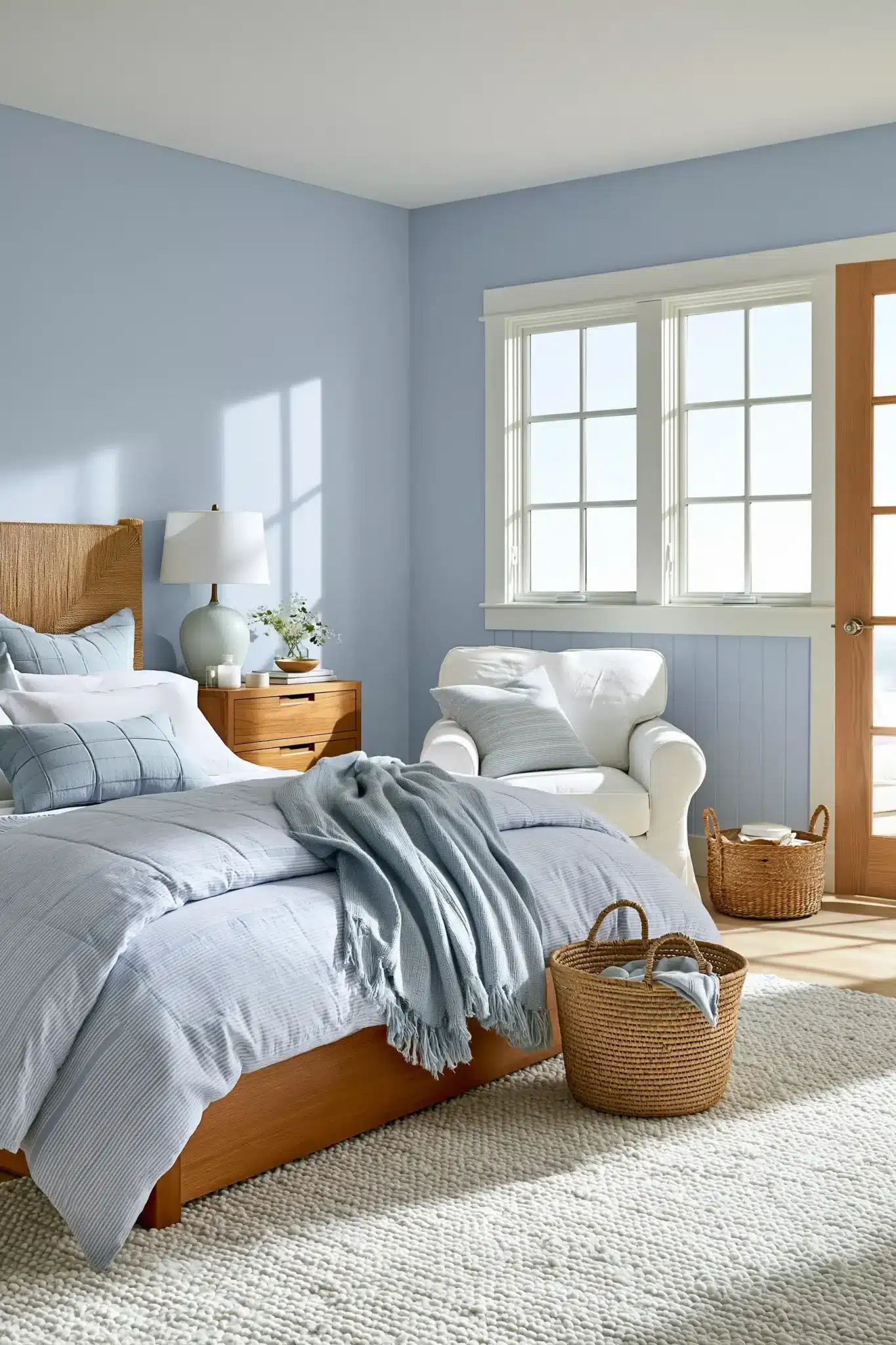 light blue and white bedroom