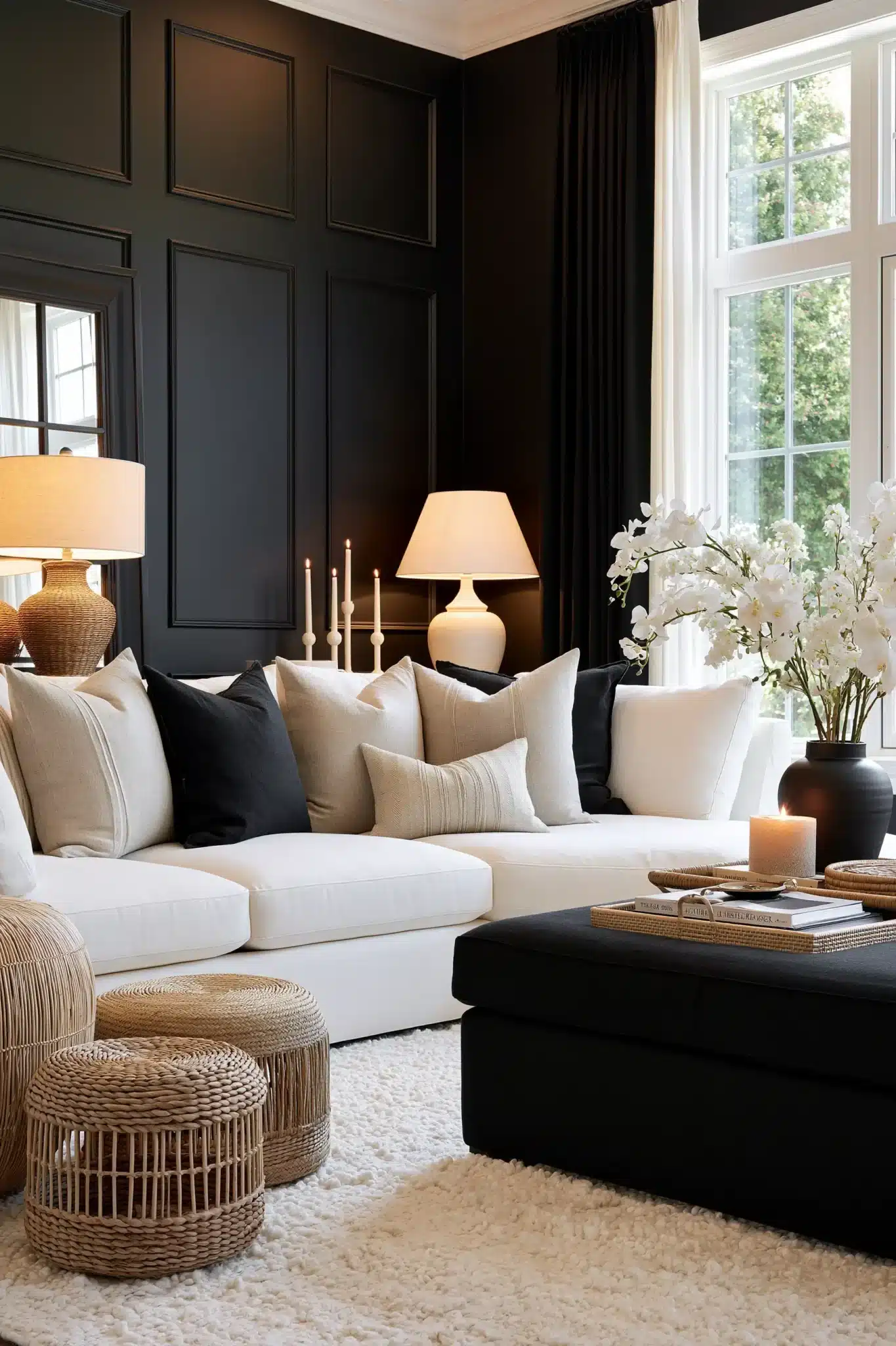 black and white living room decor