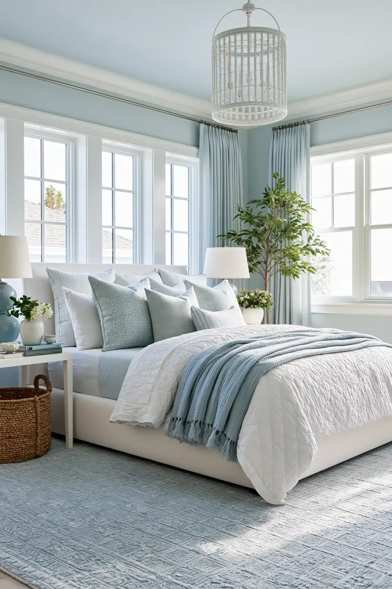 light blue and white bedroom