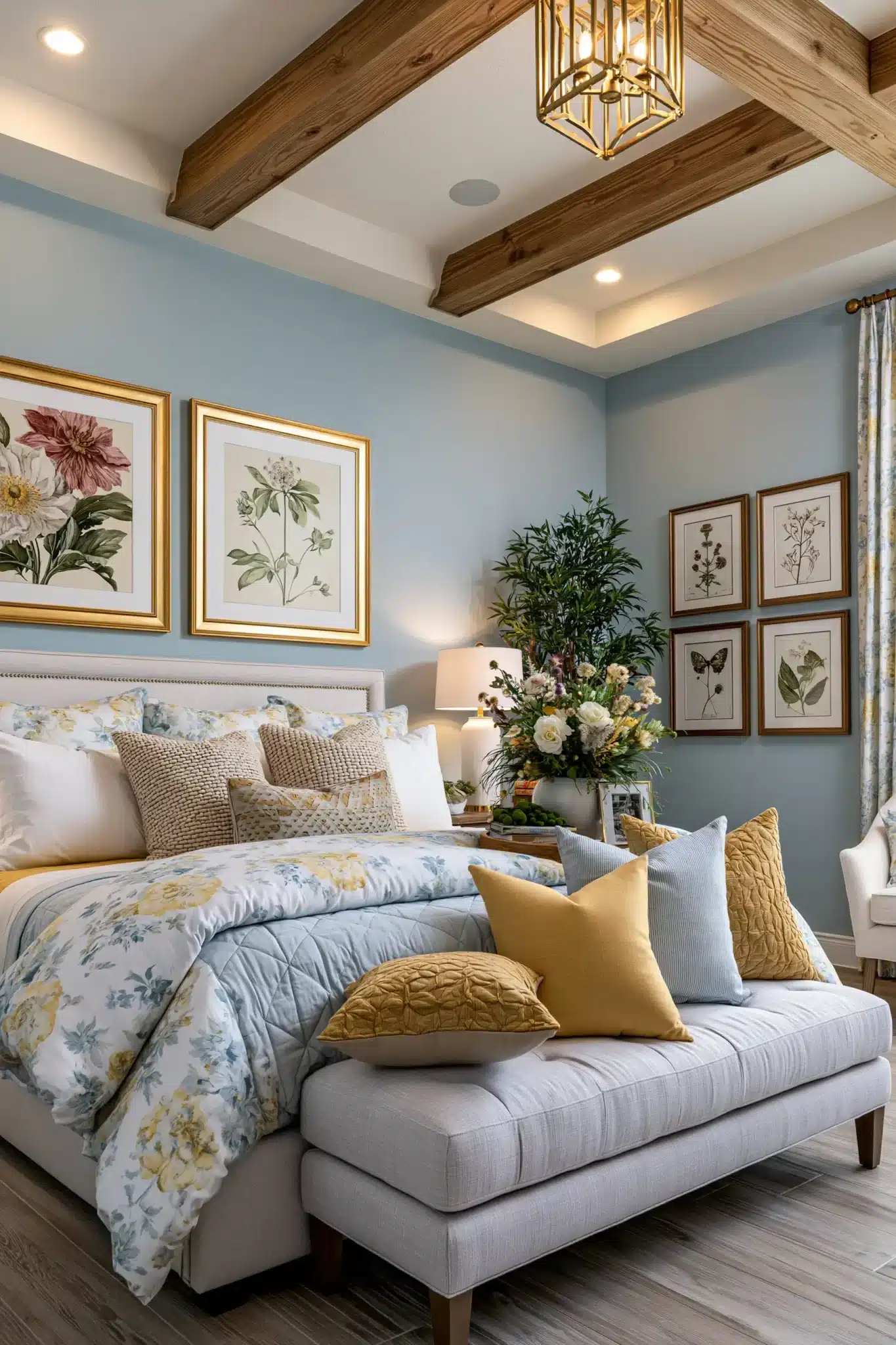 light blue and yellow bedroom
