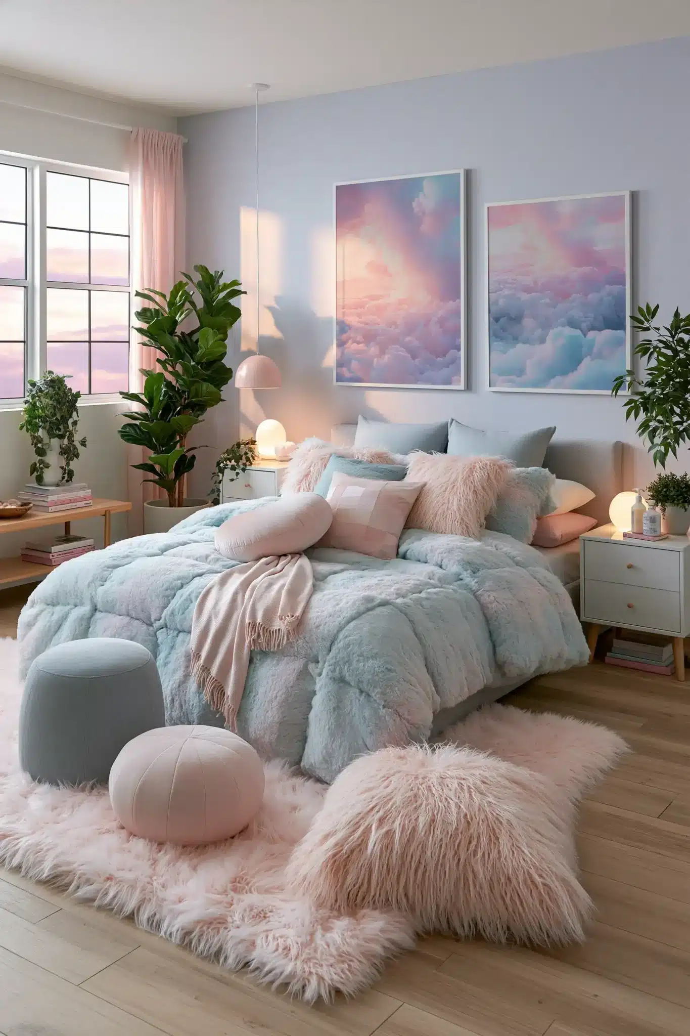 light blue and pink bedroom