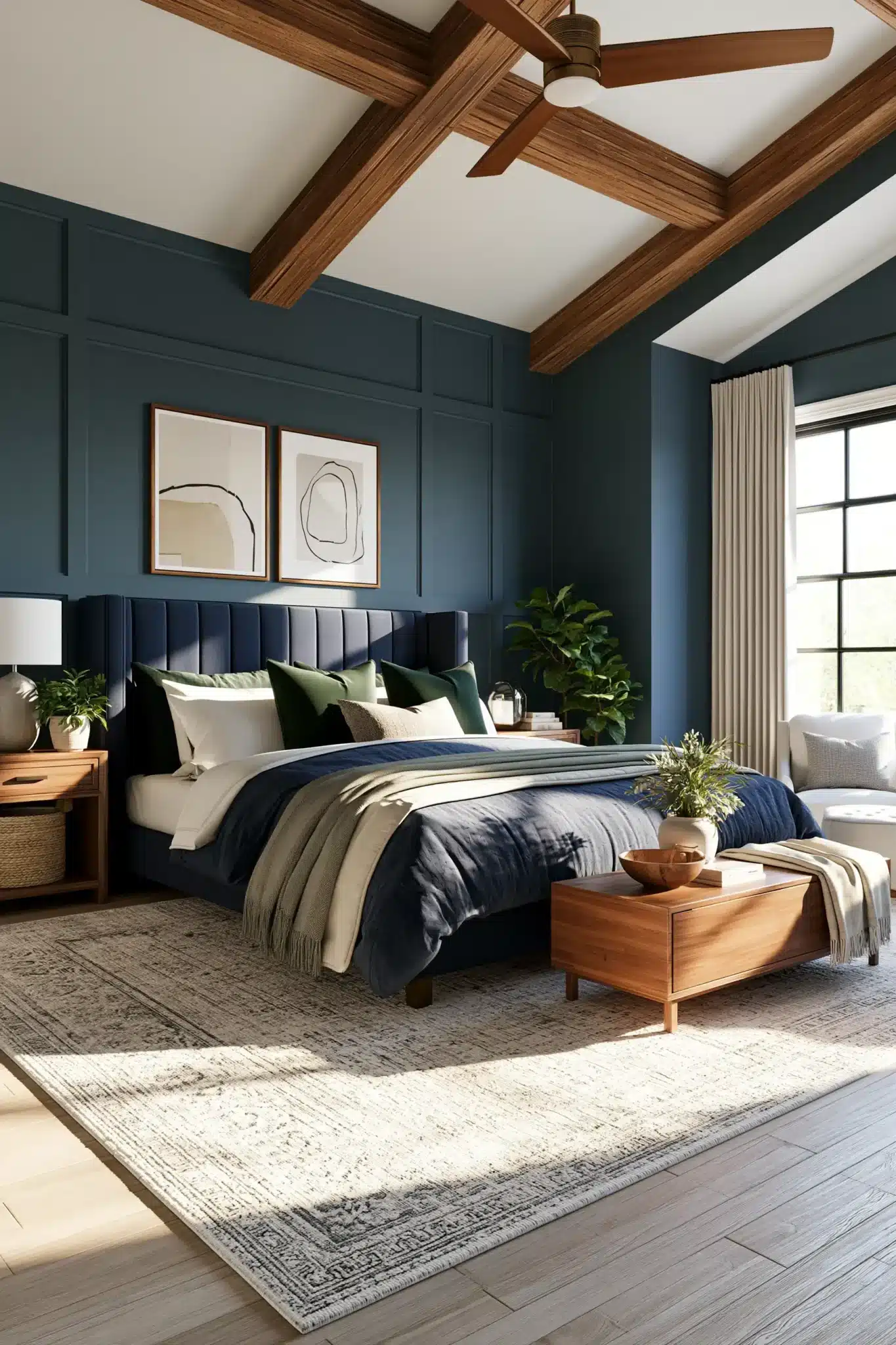 navy blue and green bedroom