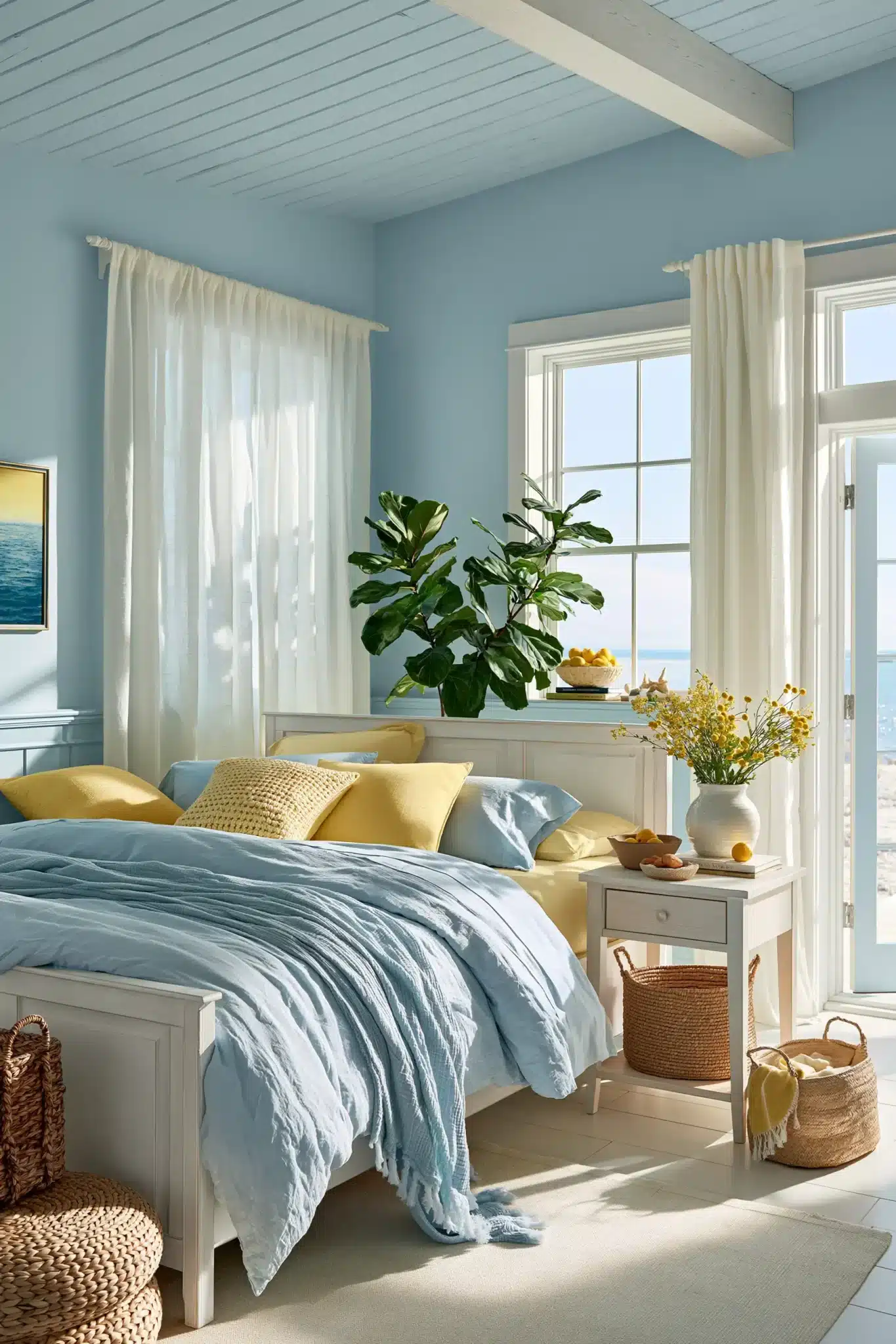light blue and yellow bedroom