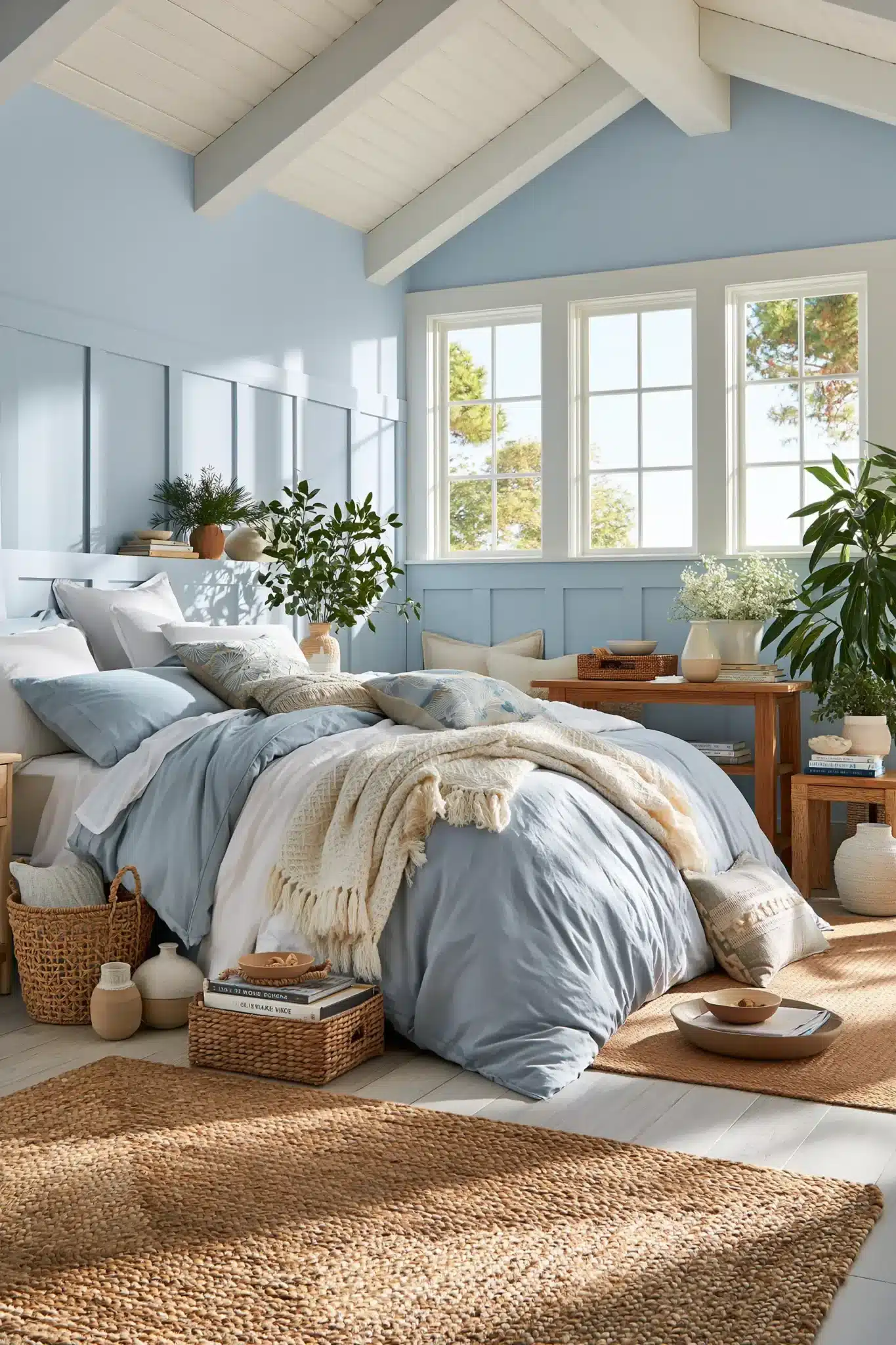 light blue and white bedroom