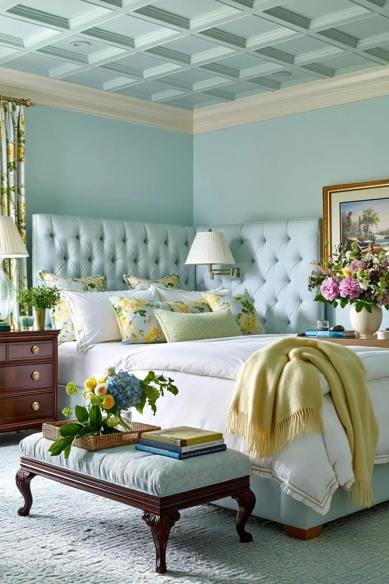 light blue and yellow bedroom