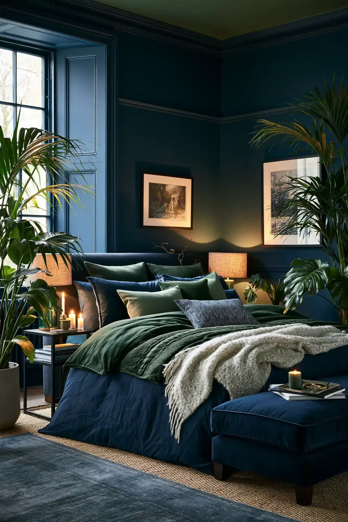 navy blue and green bedroom