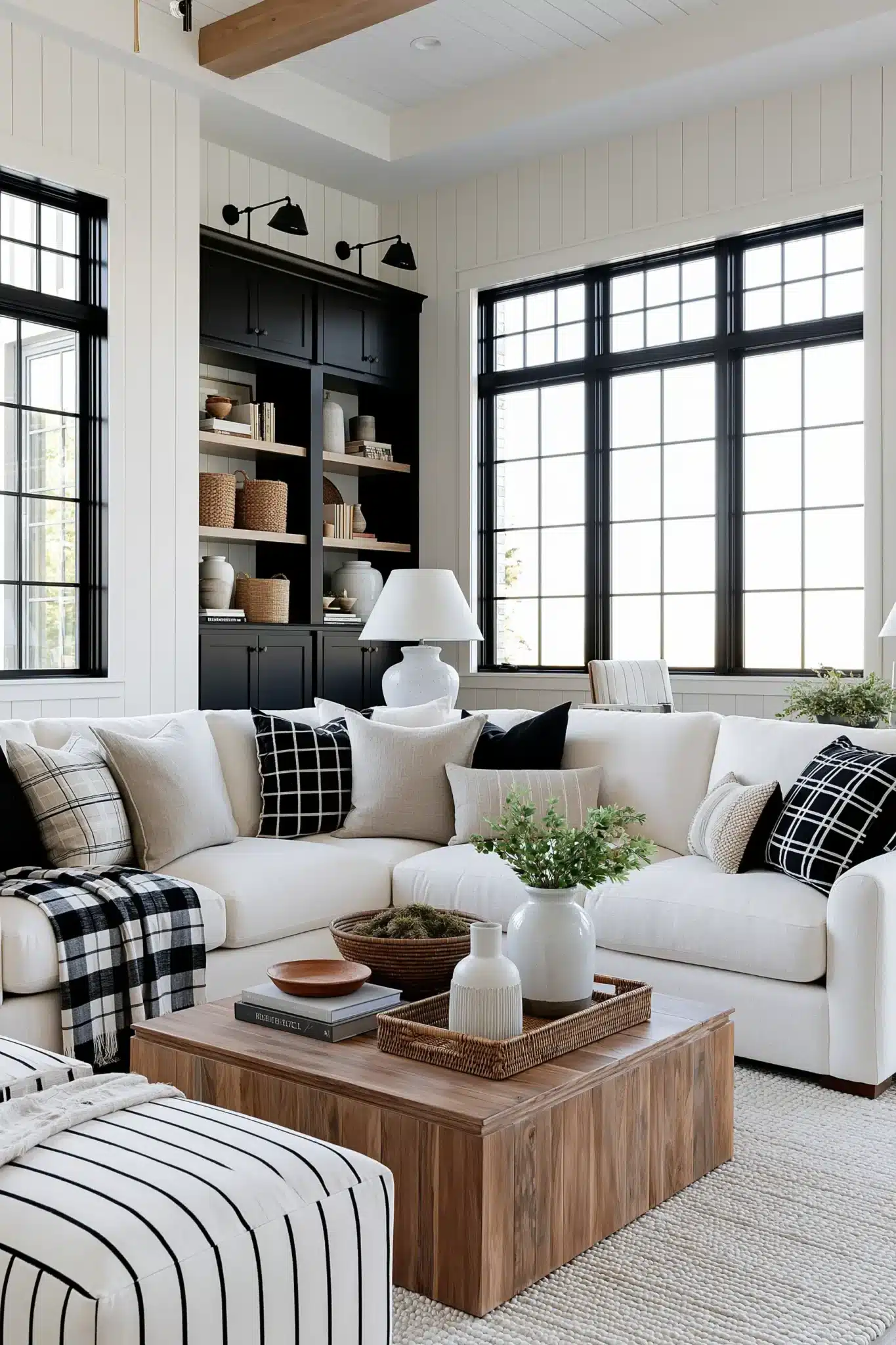 black and white living room decor