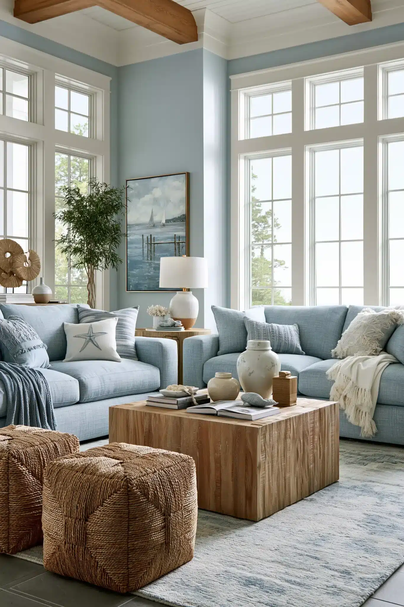 light blue and grey living room